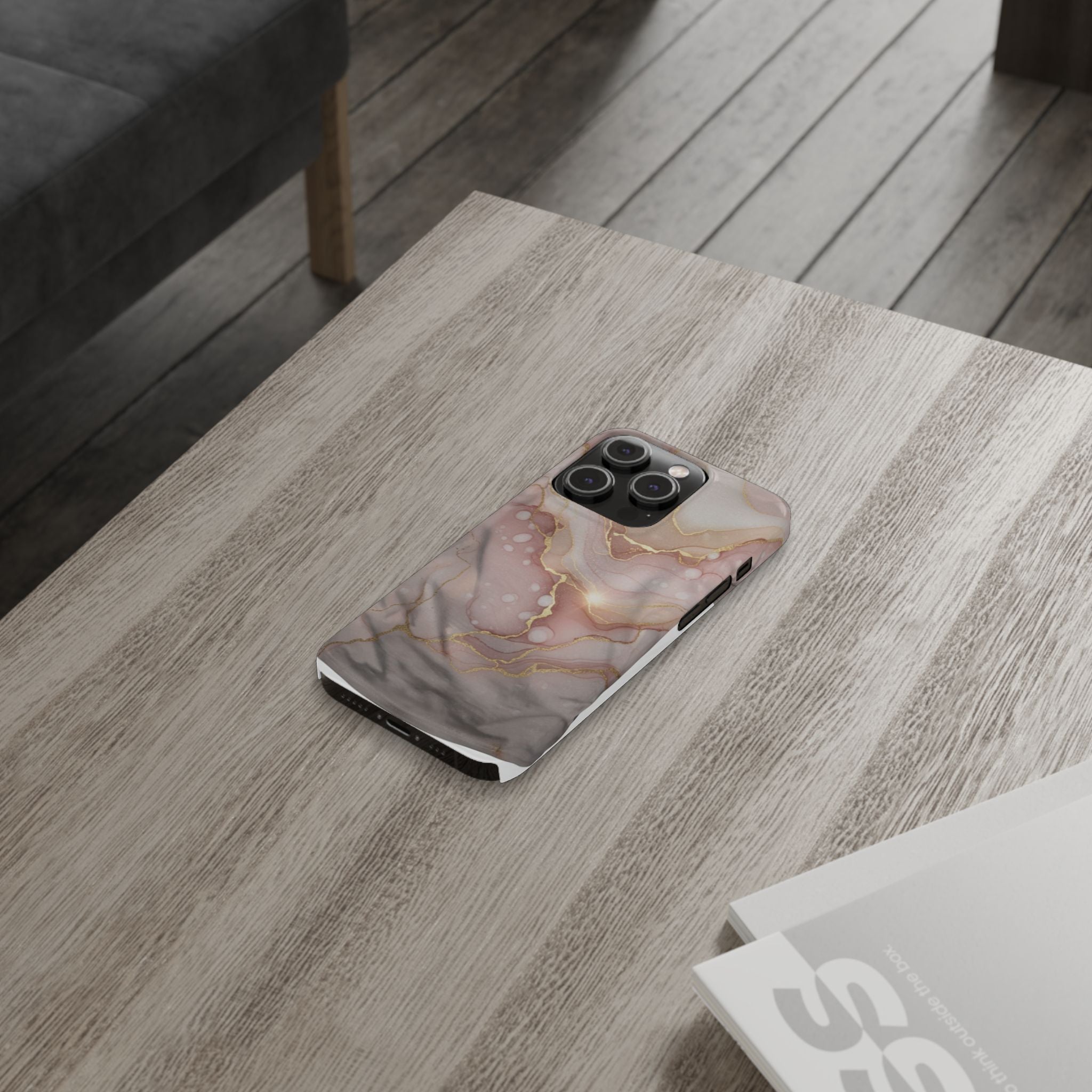 Marble Luxe Slim Phone Case — Pink & Gold Abstract Design