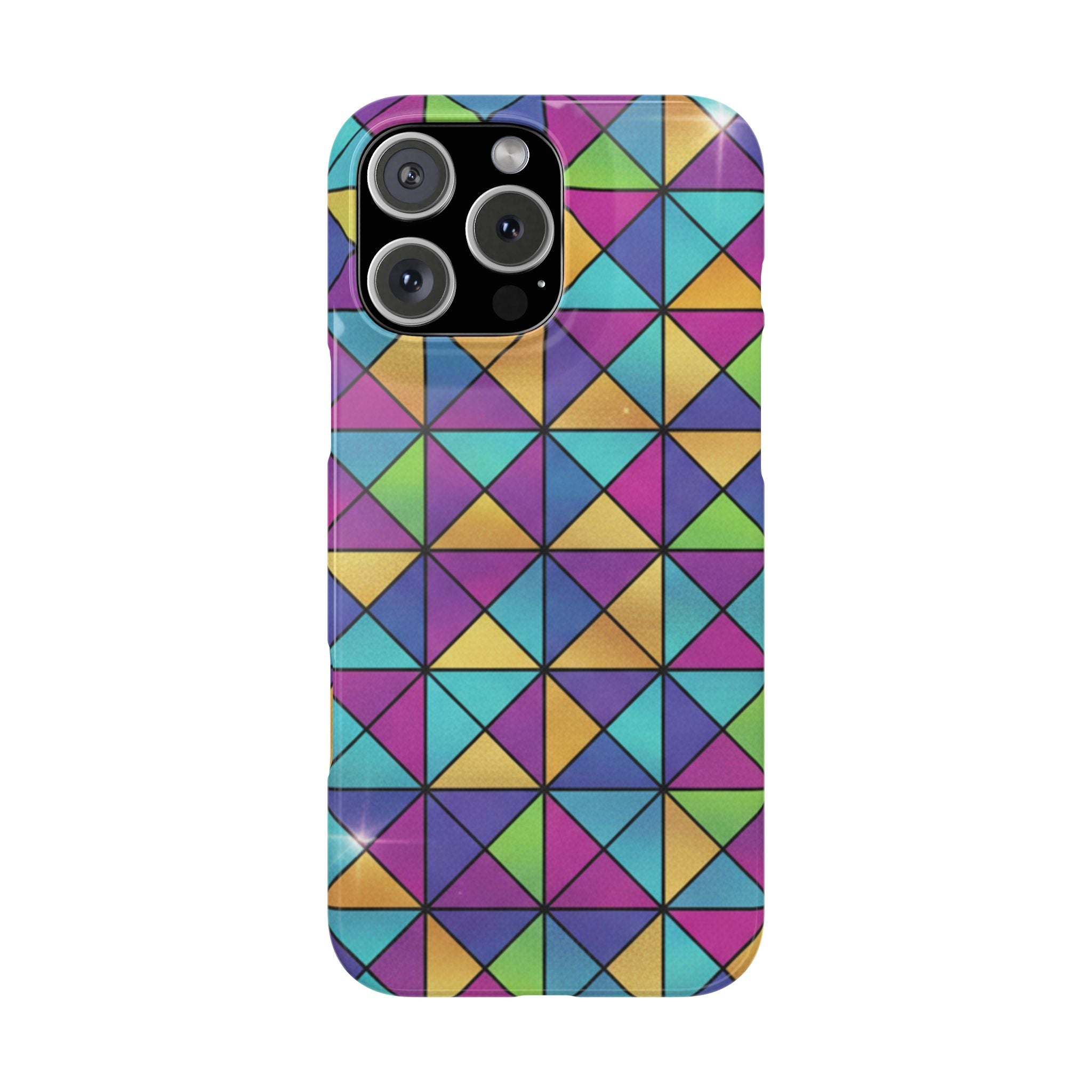 Holographic Iridescent Geometric Phone Case — Rainbow Foil Shard Design