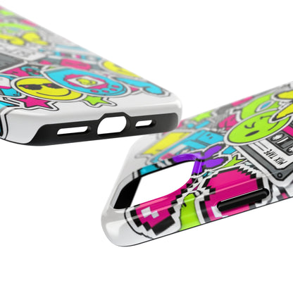 1990s 2000s Sticker Collage Tough Phone Case | Retro Tamagotchi Pixel Art Nostalgia