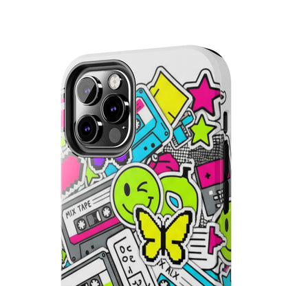 1990s 2000s Sticker Collage Tough Phone Case | Retro Tamagotchi Pixel Art Nostalgia