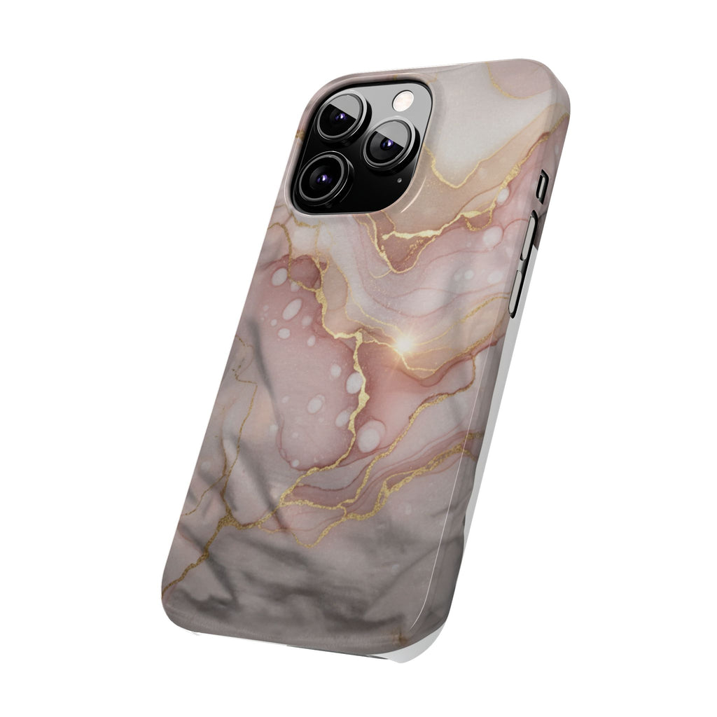 Marble Luxe Slim Phone Case — Pink & Gold Abstract Design