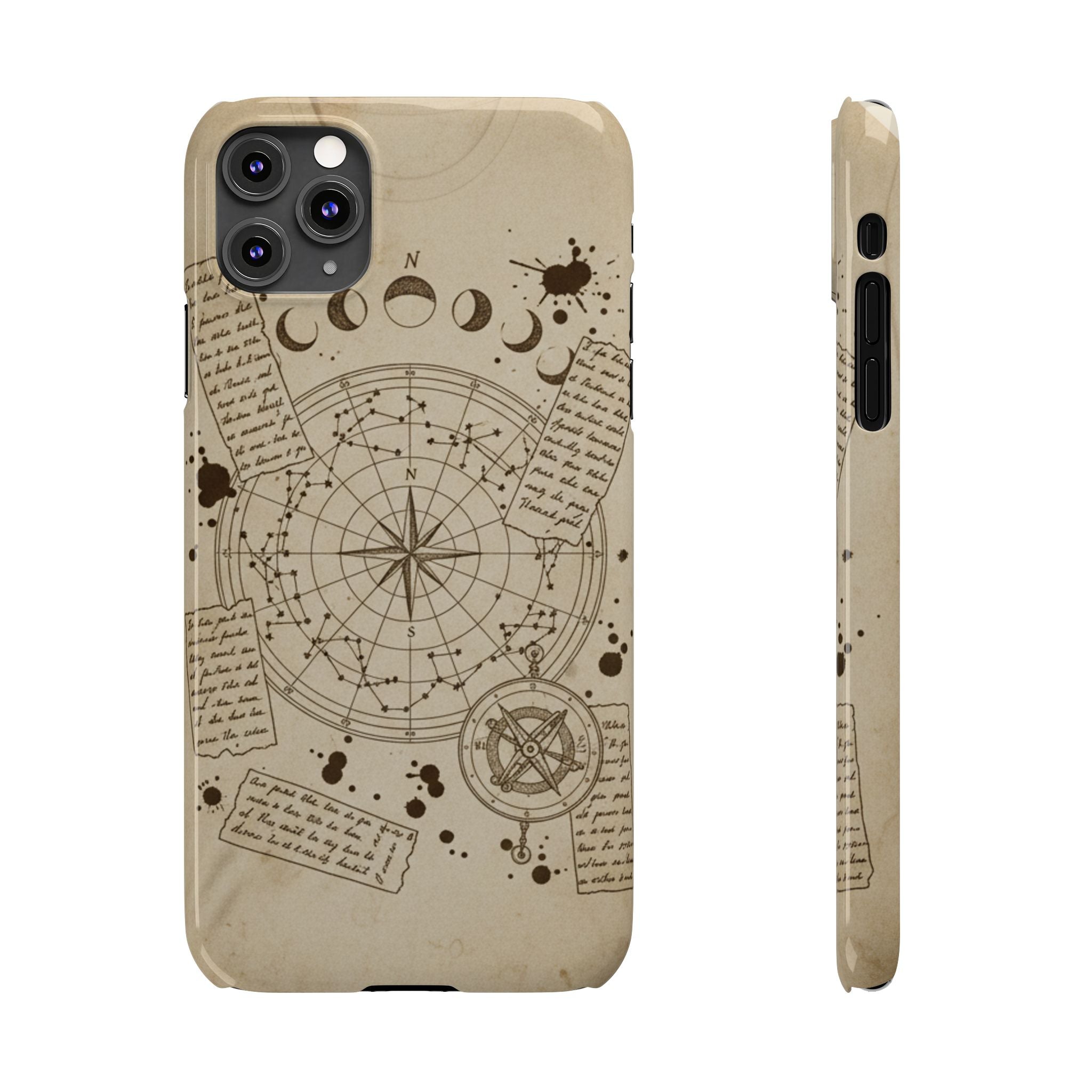 Dark Academia Celestial Map Phone Case — Vintage Fountain Pen Ink & Poetry Design
