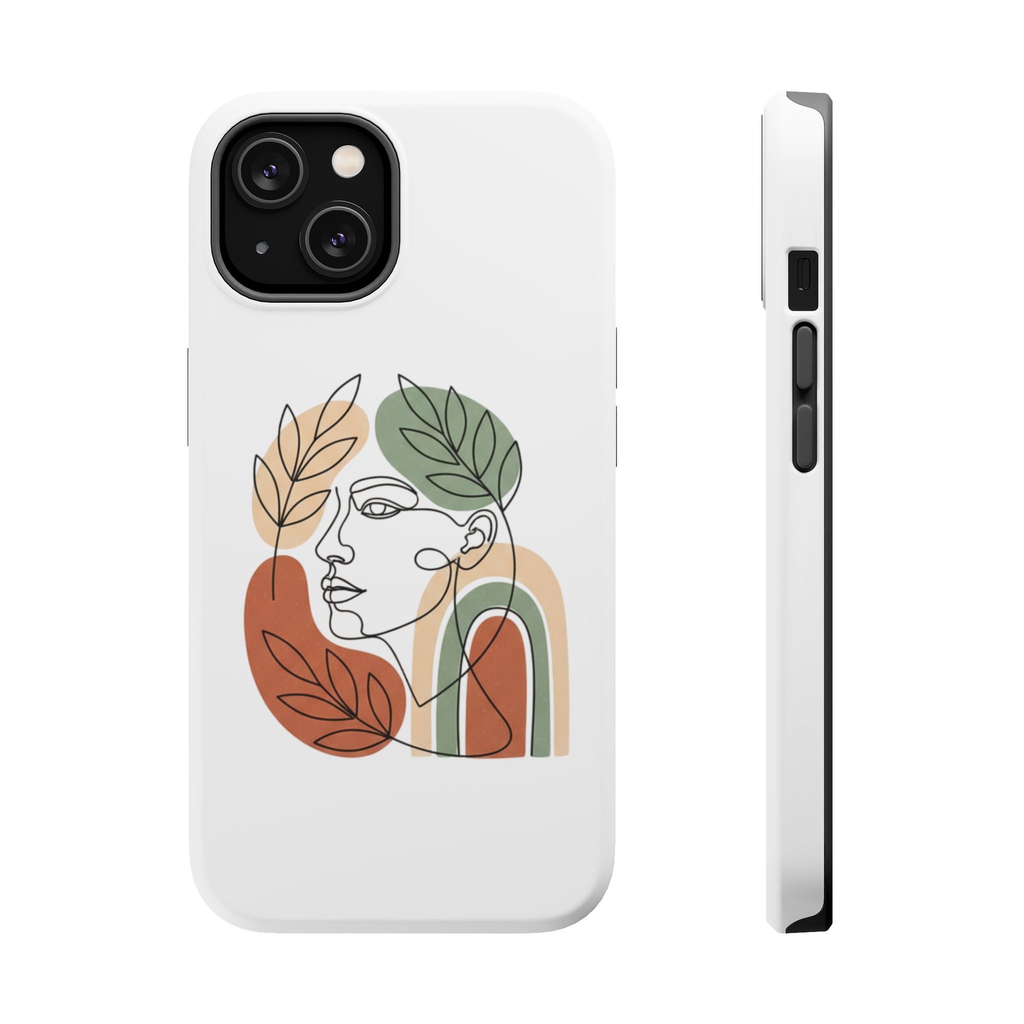 Boho Line-Face Phone Case — Terracotta Sage Minimalist Matte