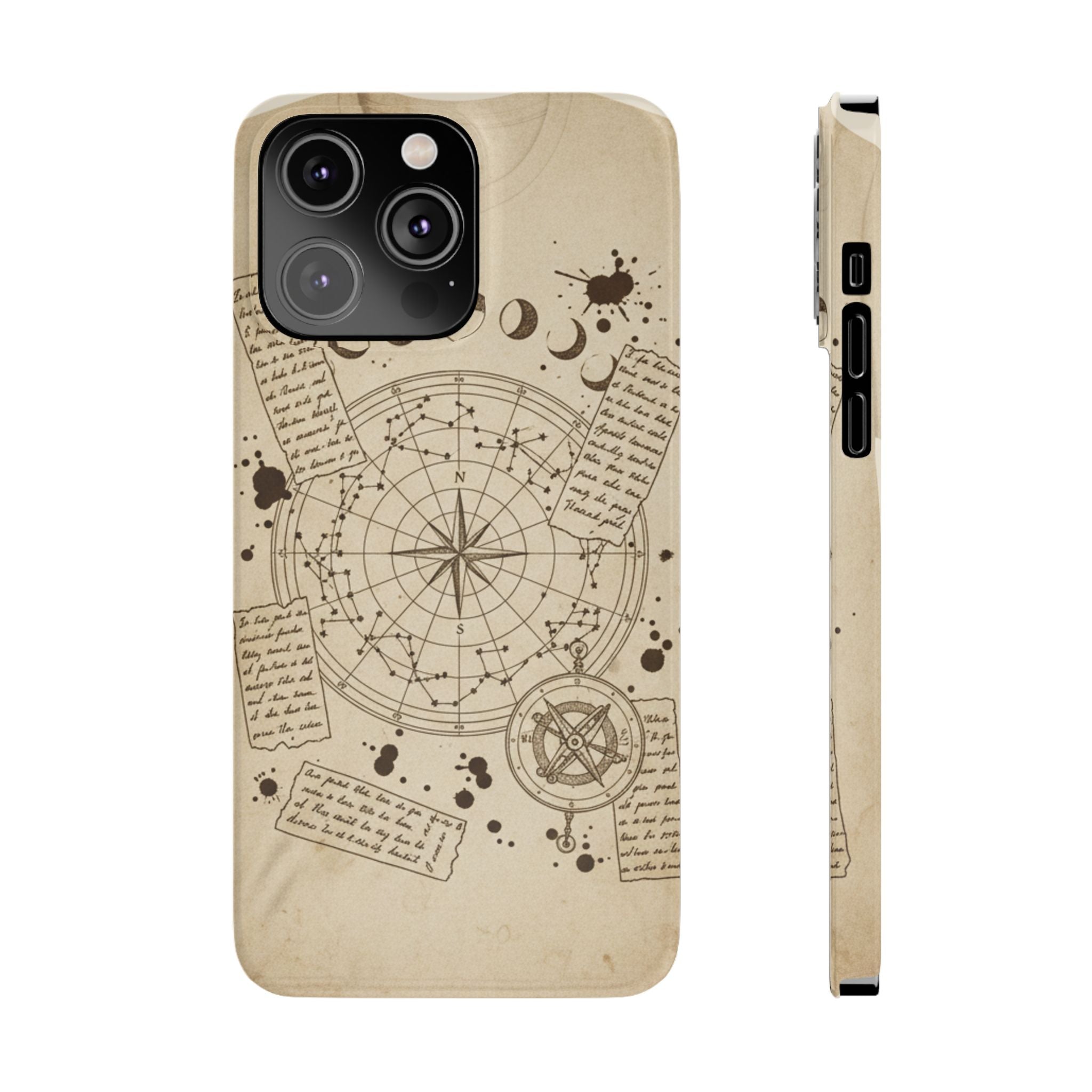 Dark Academia Celestial Map Phone Case — Vintage Fountain Pen Ink & Poetry Design