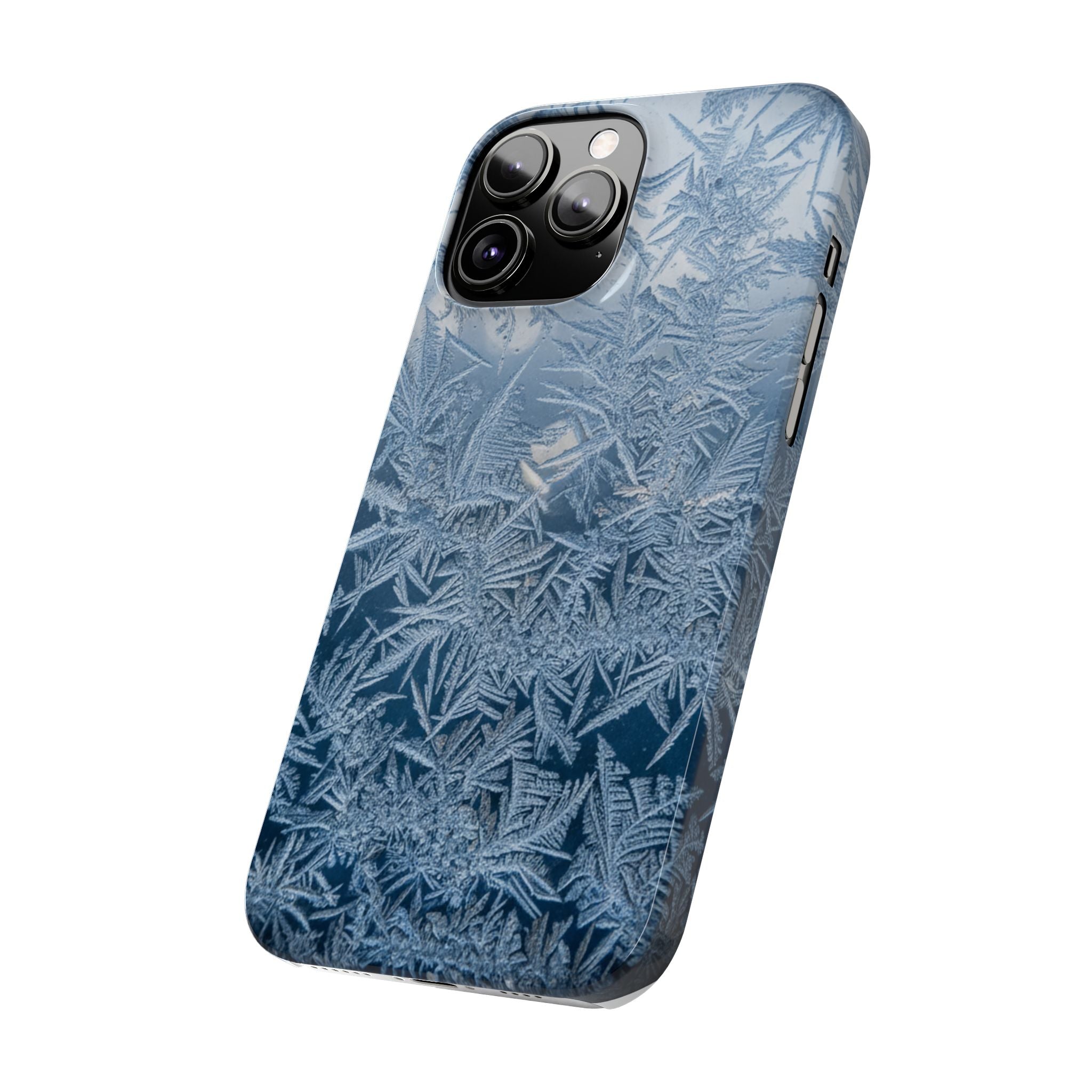 Frosted Window Macro Slim Phone Case — Blue Silver Ice Crystal Texture