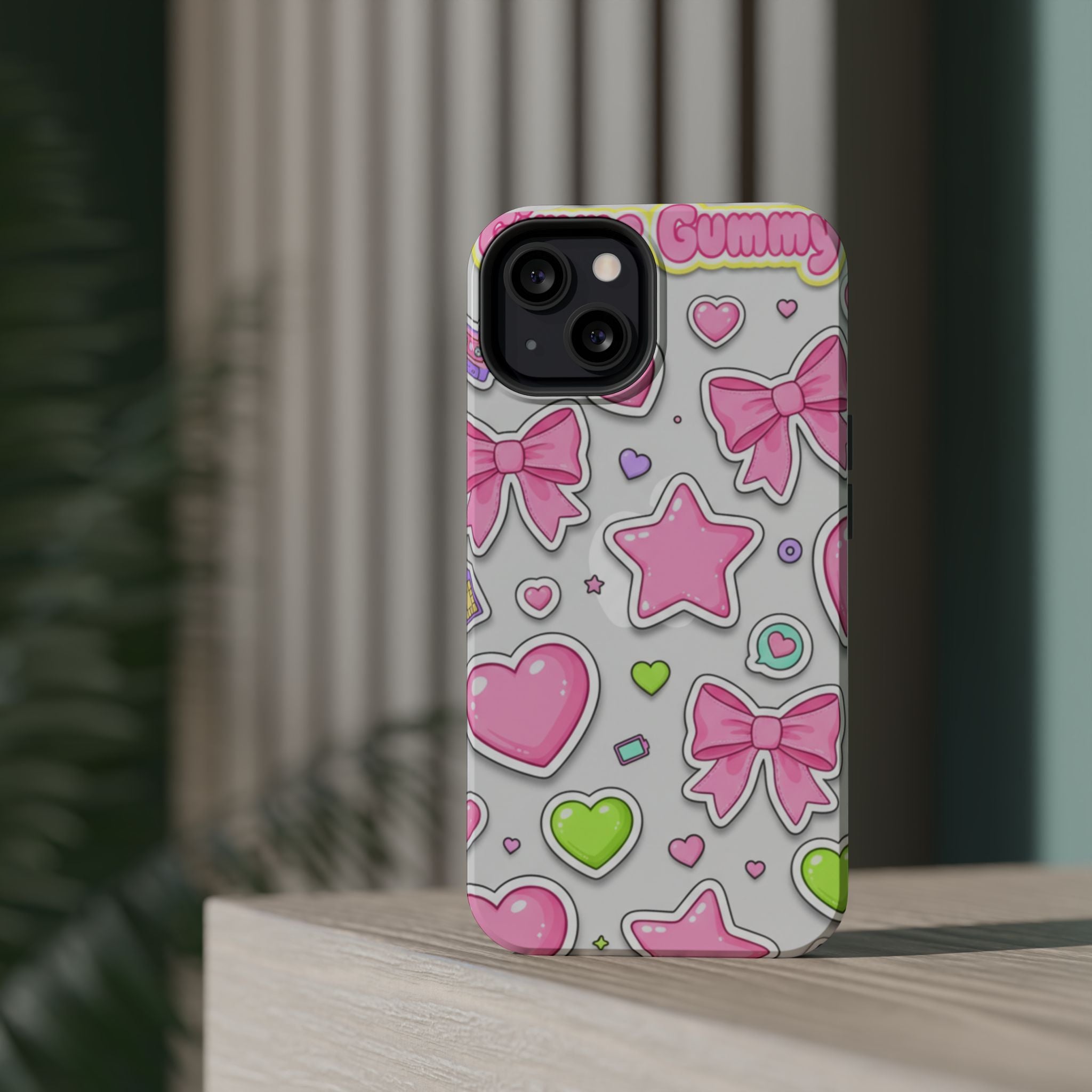 Gimme Gummy Pastel Phone Case — Pink Bows & Lime Hearts Y2K Design