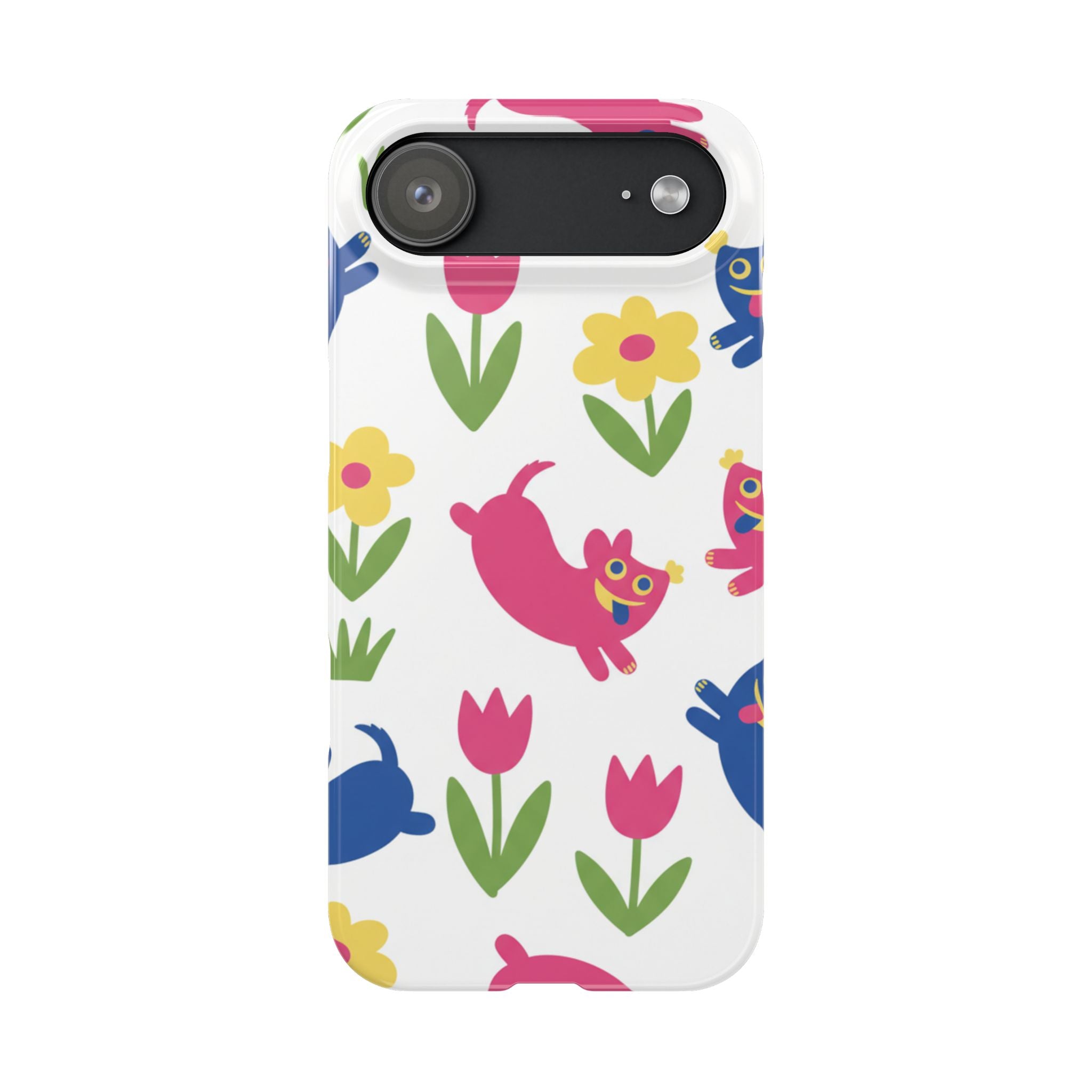 The Joyful Garden: Chunky Sausage Dog & Giant Bloom Phone Case | Modern Naive Art Edition