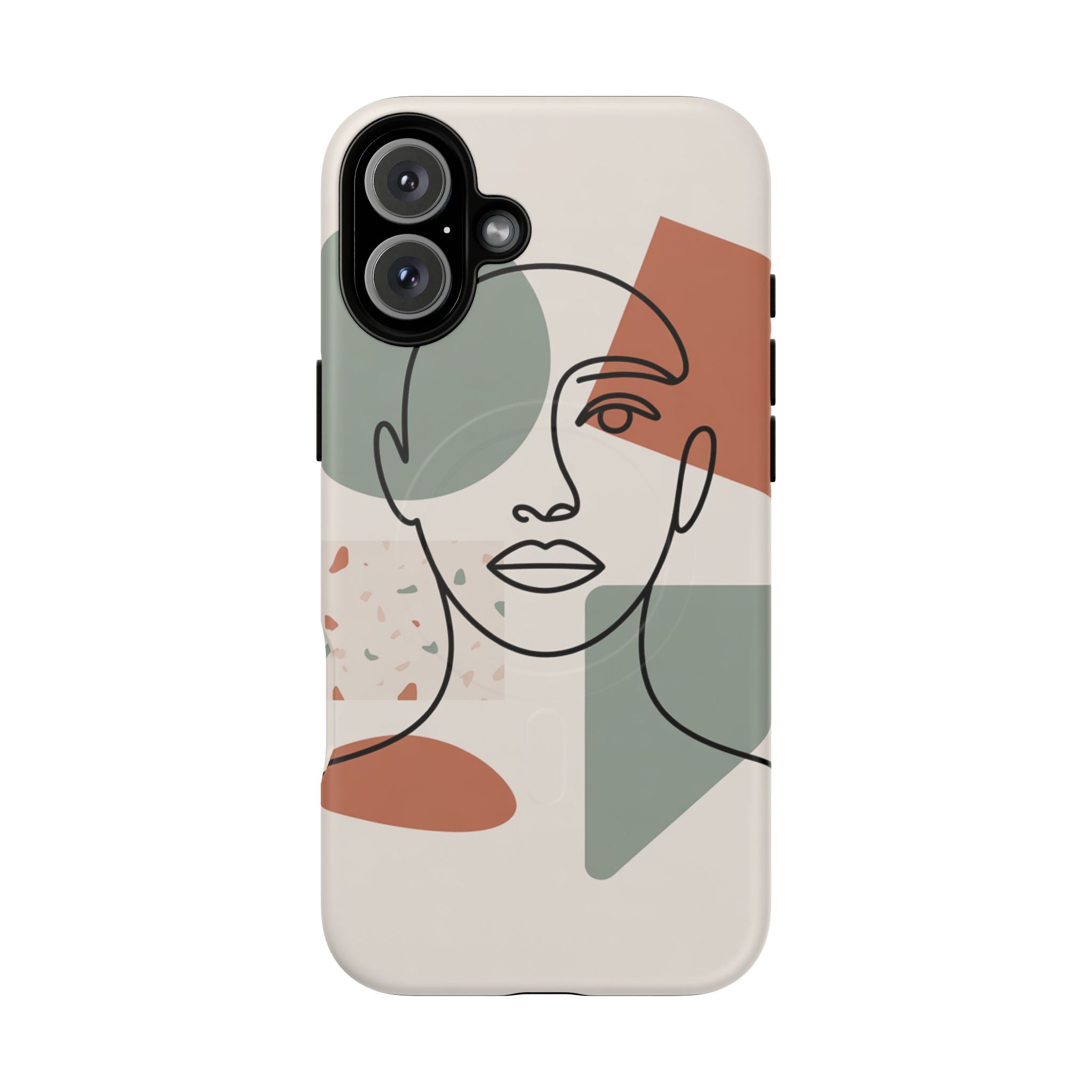 Phone Case - Minimalist Abstract Art Face Design - Sage Green and Terracotta Colors