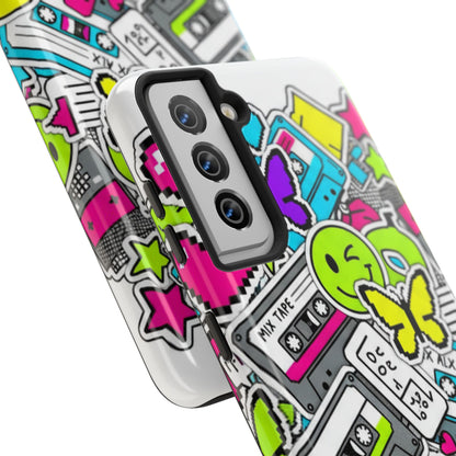 1990s 2000s Sticker Collage Tough Phone Case | Retro Tamagotchi Pixel Art Nostalgia