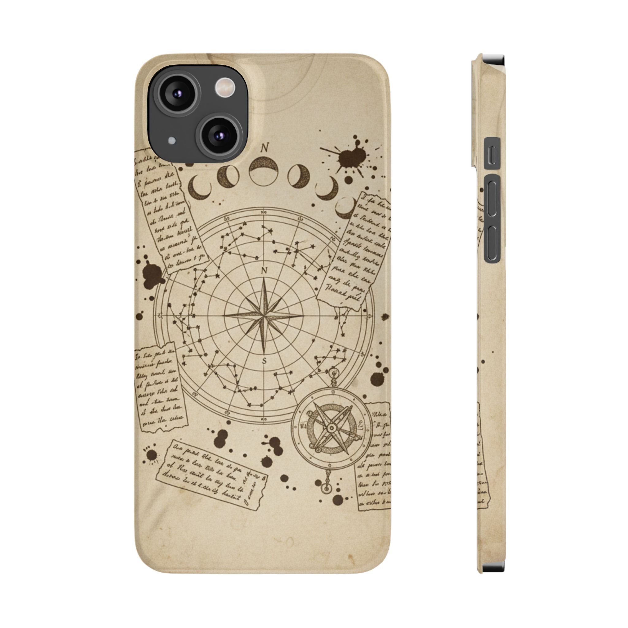 Dark Academia Celestial Map Phone Case — Vintage Fountain Pen Ink & Poetry Design