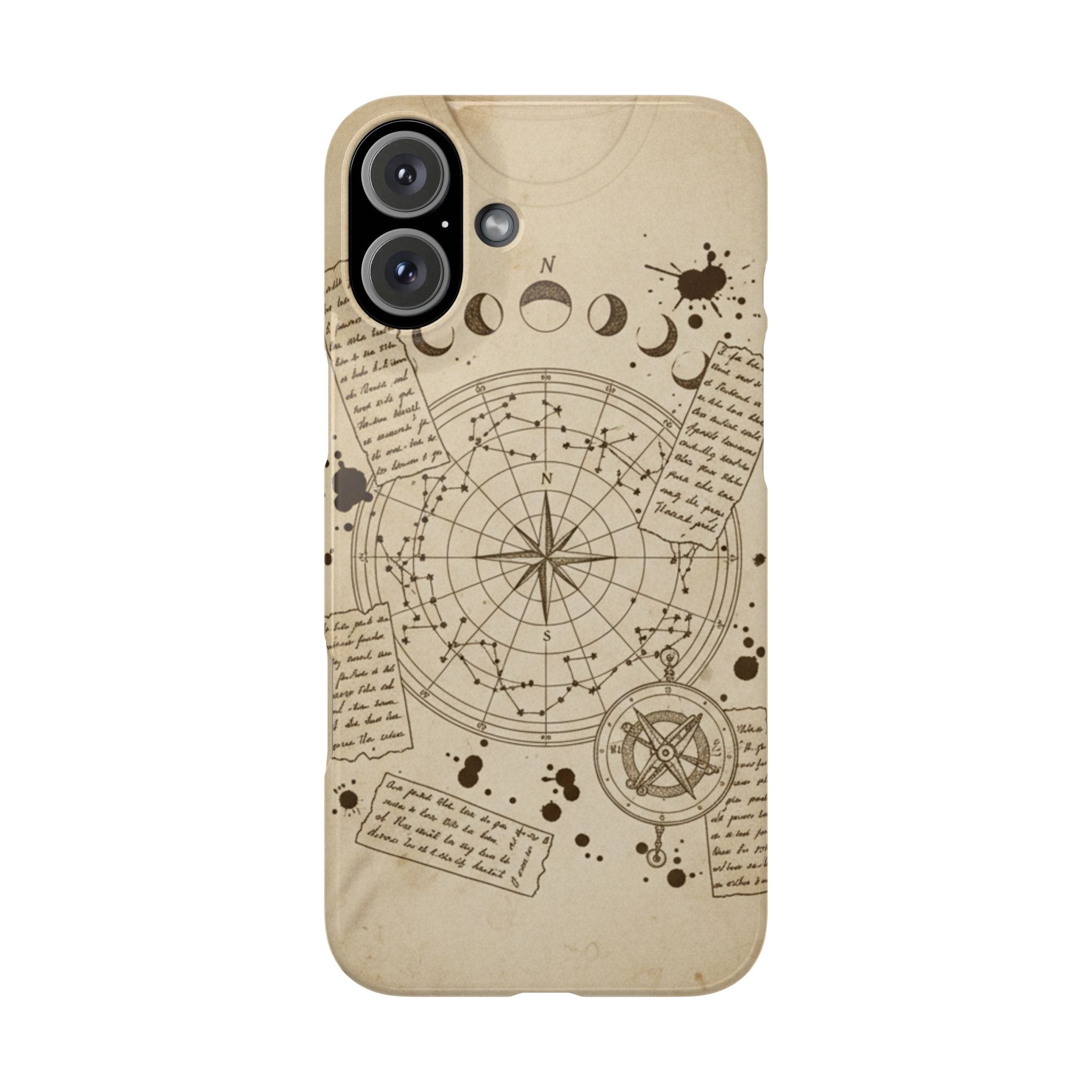 Dark Academia Celestial Map Phone Case — Vintage Fountain Pen Ink & Poetry Design