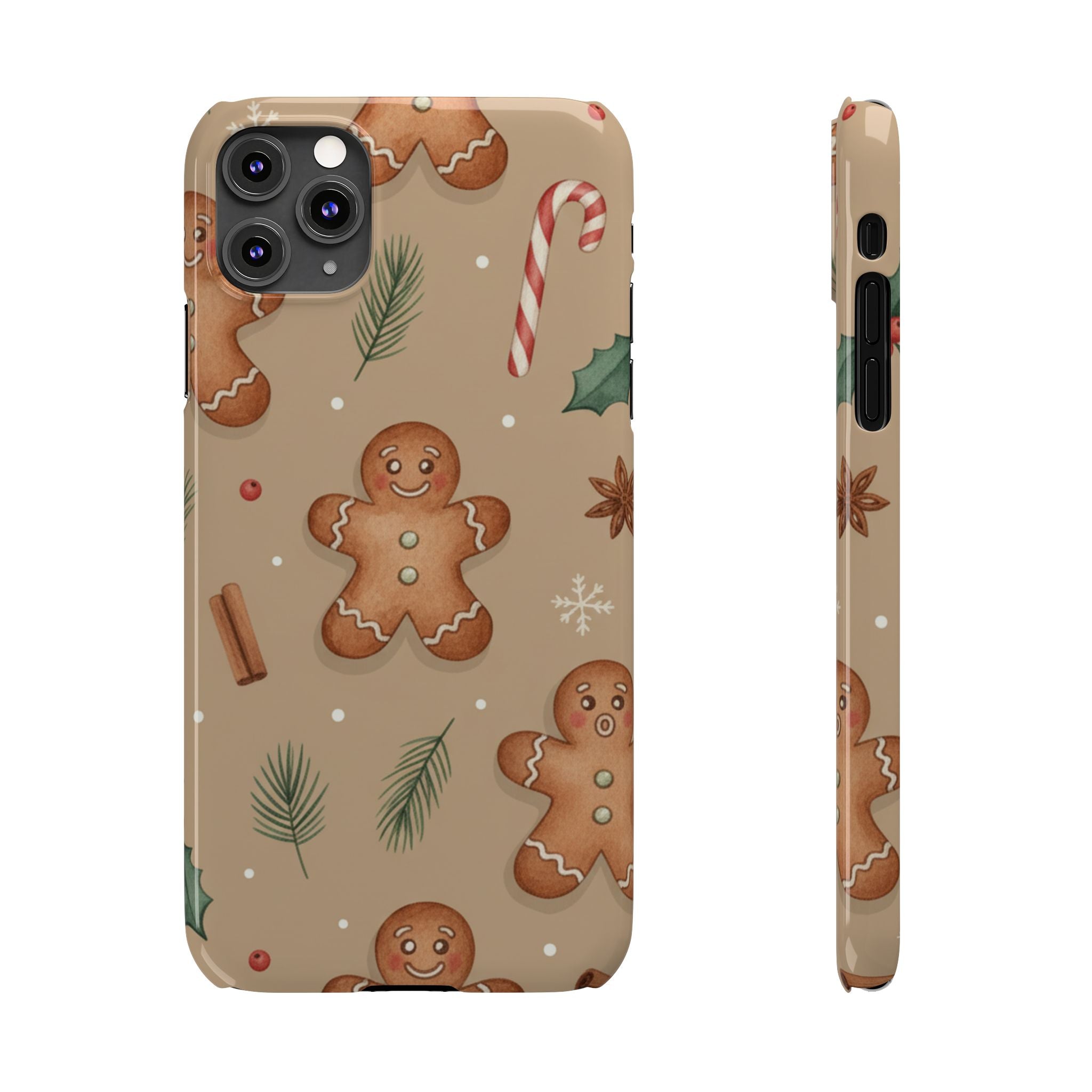Cozy Watercolor Gingerbread & Candy Cane Slim Phone Case — Festive Christmas Pattern