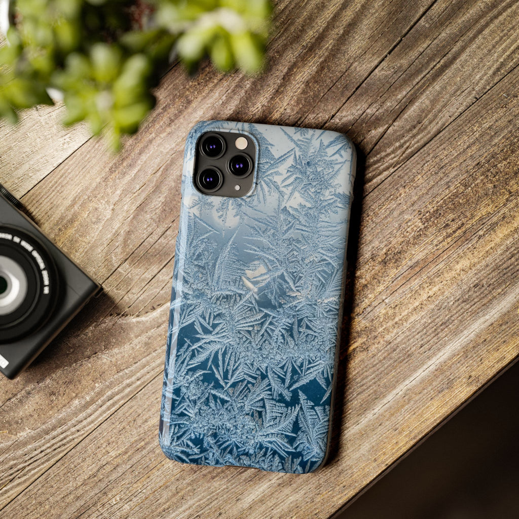 Frosted Window Macro Slim Phone Case — Blue Silver Ice Crystal Texture