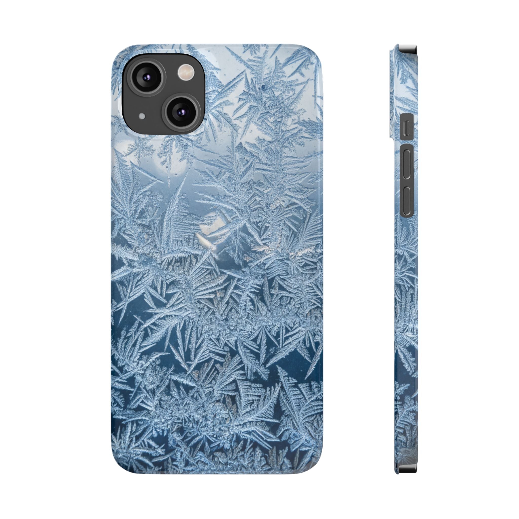 Frosted Window Macro Slim Phone Case — Blue Silver Ice Crystal Texture