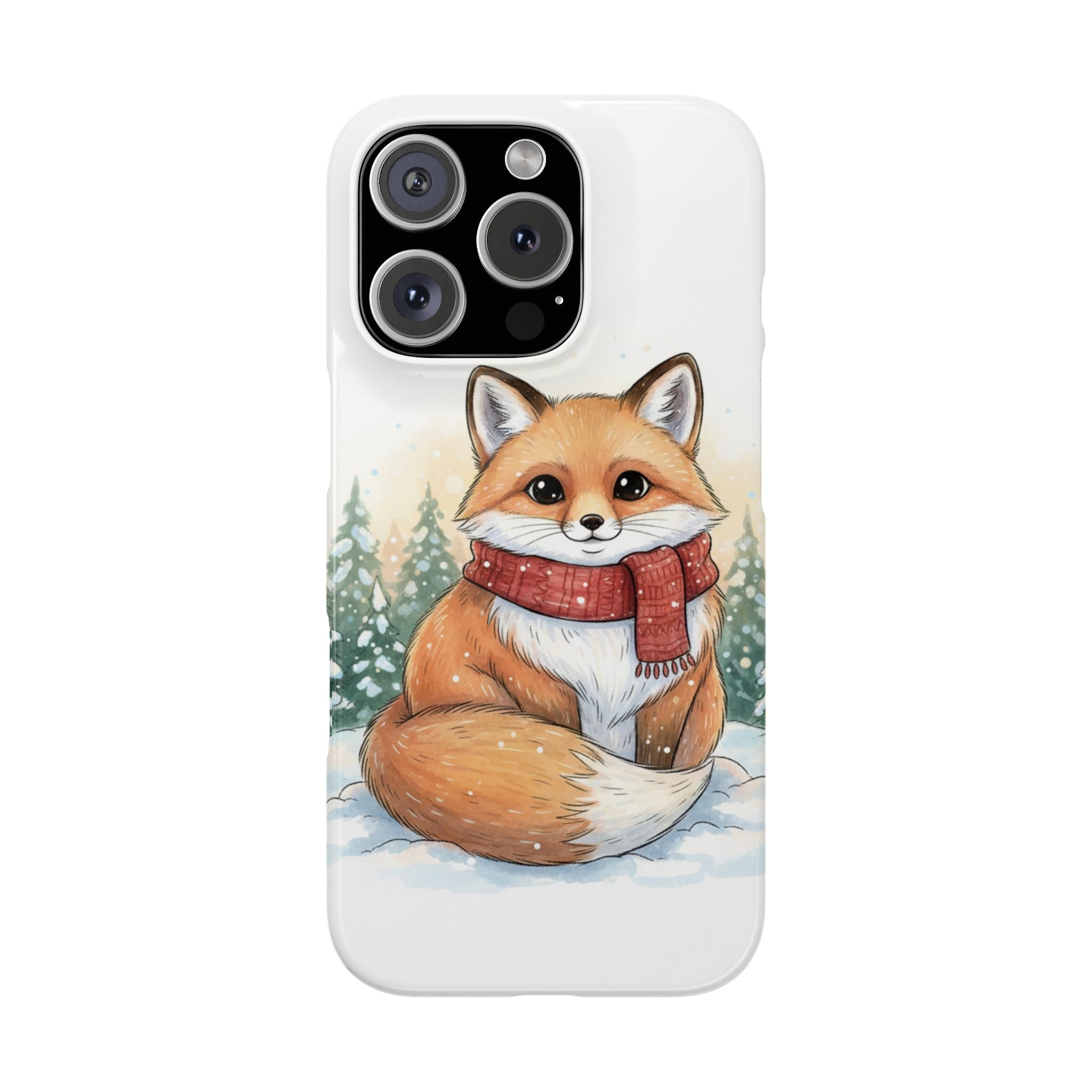 Cute Fluffy Fox Christmas Phone Case — Storybook Winter Fox in Scarf