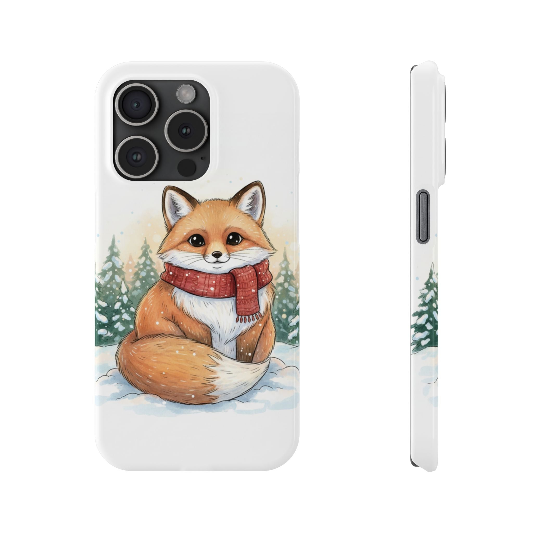 Cute Fluffy Fox Christmas Phone Case — Storybook Winter Fox in Scarf