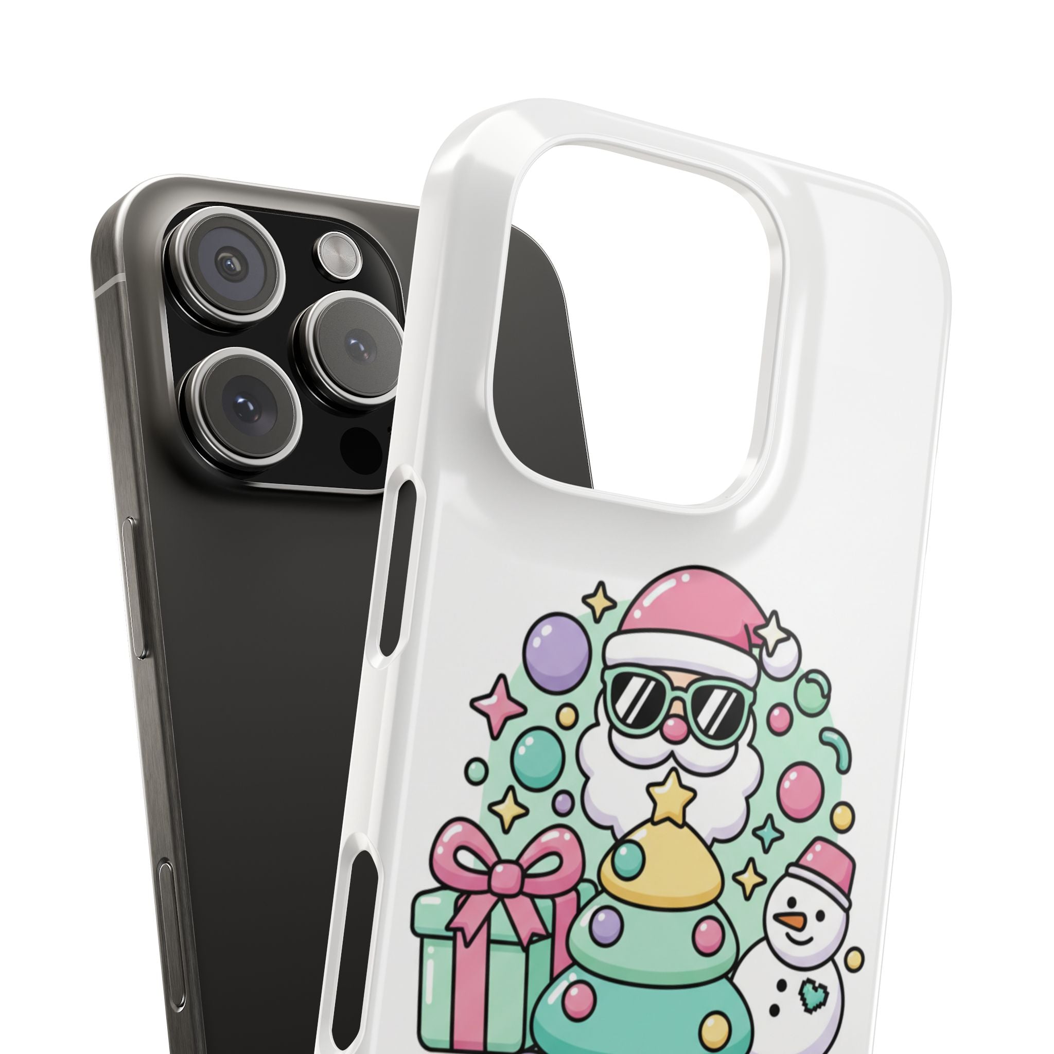 Y2K-Inspired Christmas Phone Case — Playful Bubble Icons & Stars