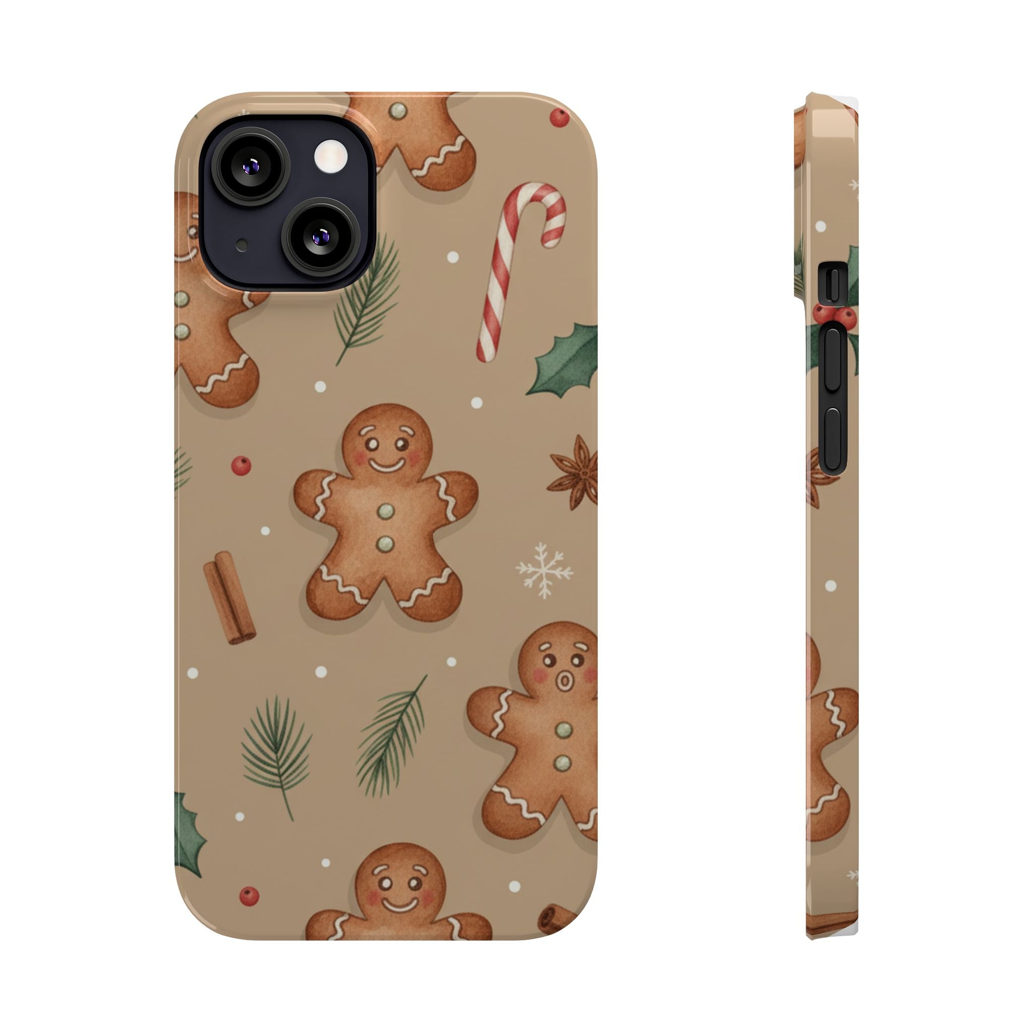 Cozy Watercolor Gingerbread & Candy Cane Slim Phone Case — Festive Christmas Pattern