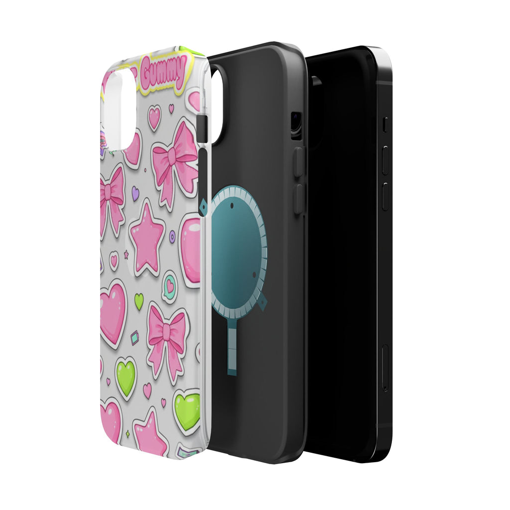 Gimme Gummy Pastel Phone Case — Pink Bows & Lime Hearts Y2K Design
