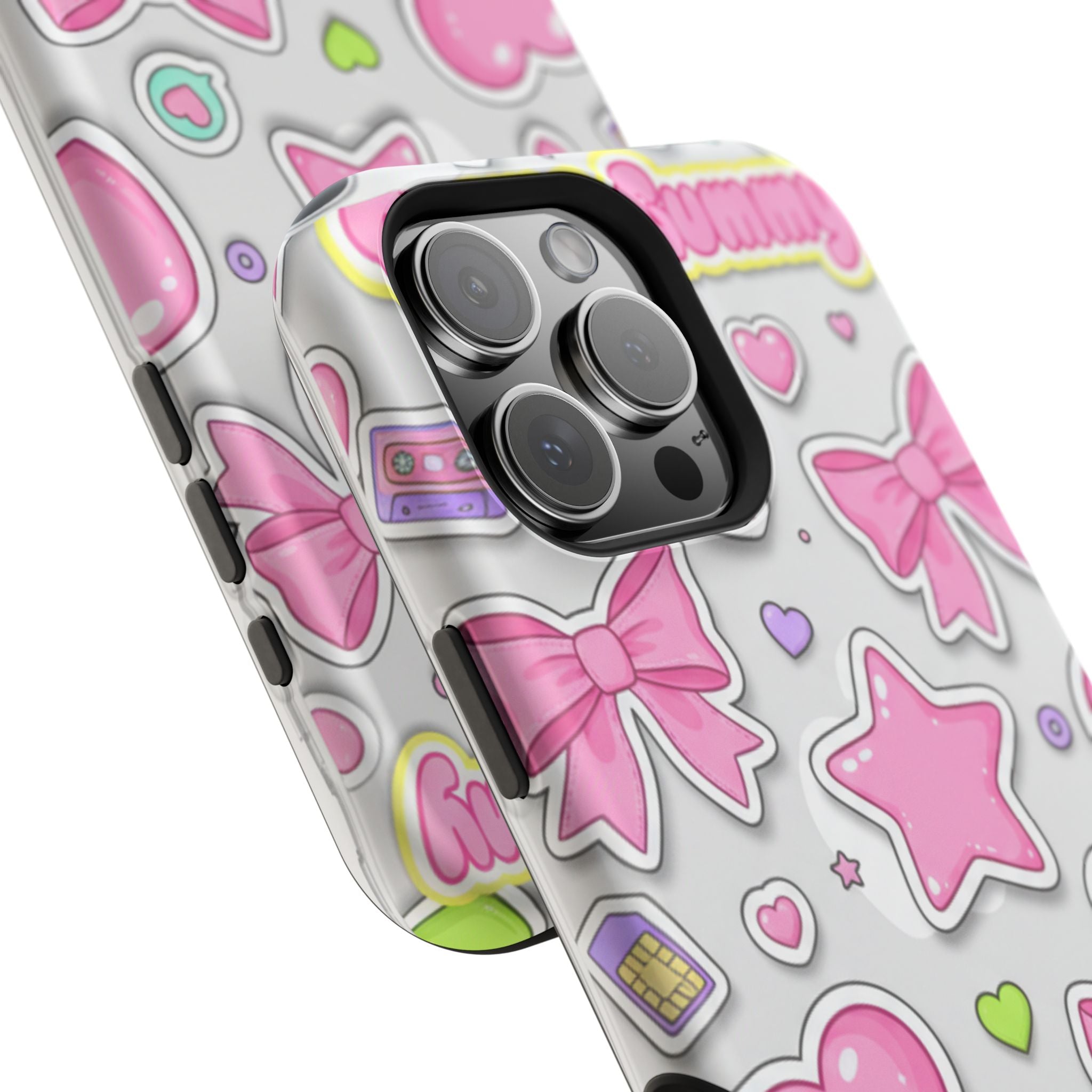 Gimme Gummy Pastel Phone Case — Pink Bows & Lime Hearts Y2K Design