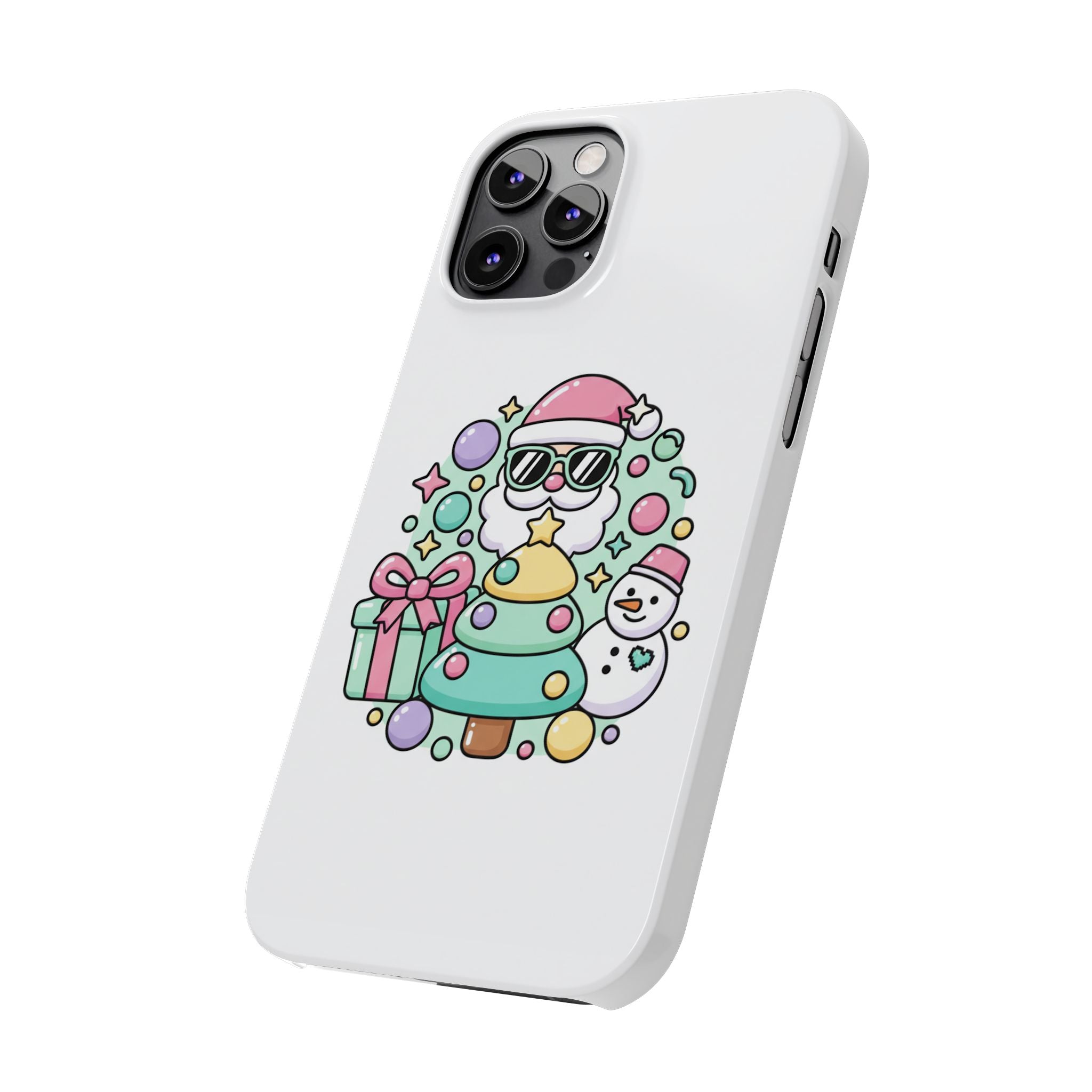 Y2K-Inspired Christmas Phone Case — Playful Bubble Icons & Stars