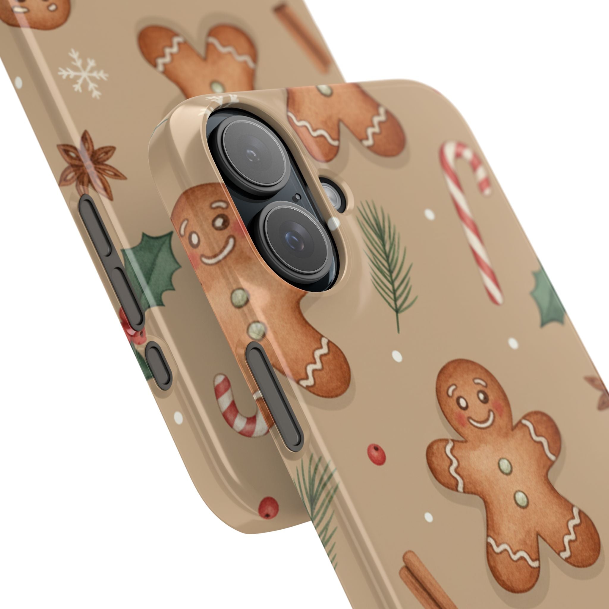 Cozy Watercolor Gingerbread & Candy Cane Slim Phone Case — Festive Christmas Pattern