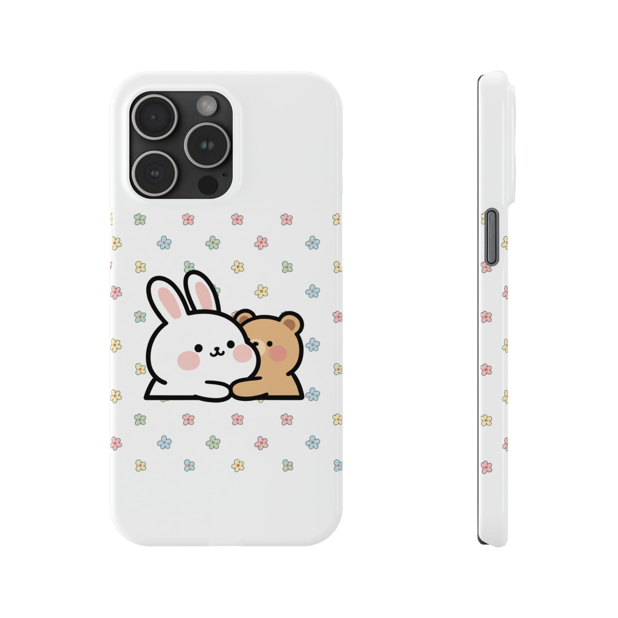 Bunny & Bear Besties: Kawaii Minimalist Doodle Phone Case | Soft Aesthetic Japanese Art Tech Accessory