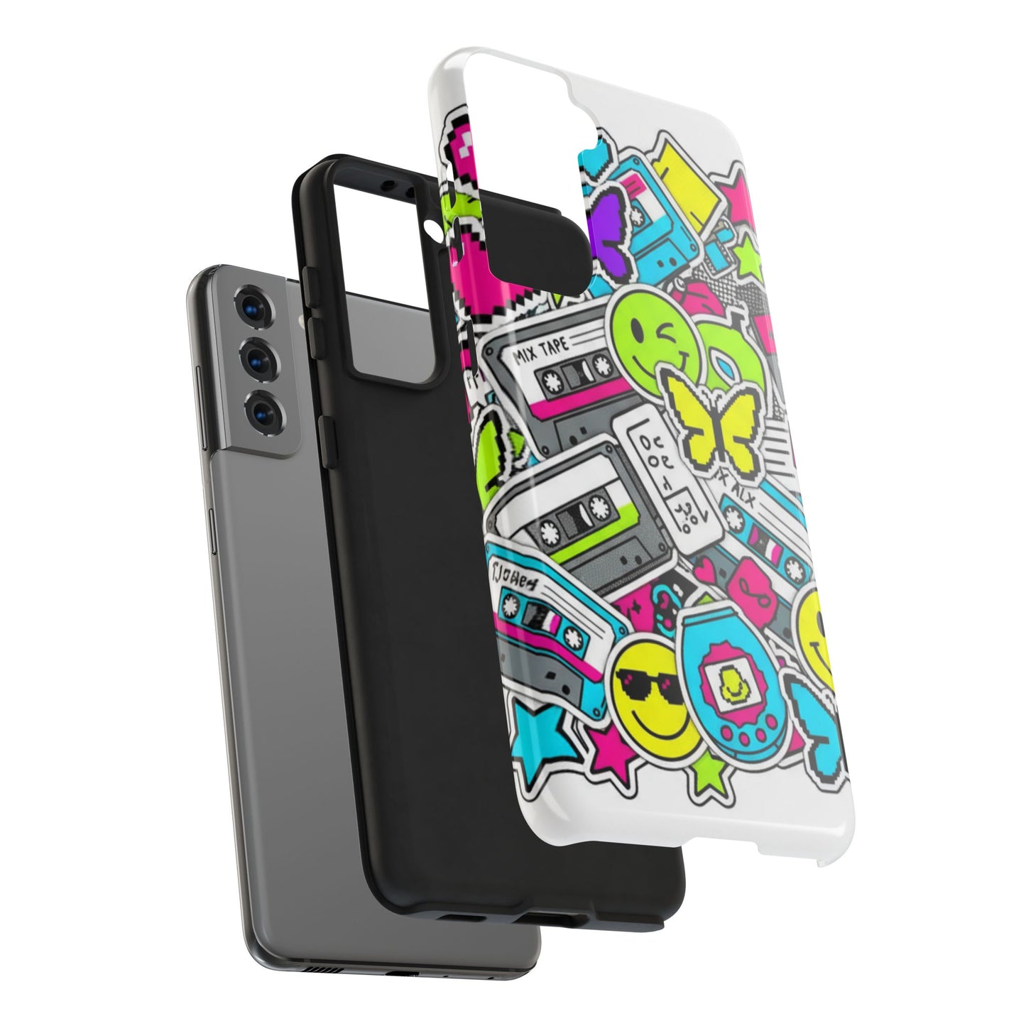 1990s 2000s Sticker Collage Tough Phone Case | Retro Tamagotchi Pixel Art Nostalgia