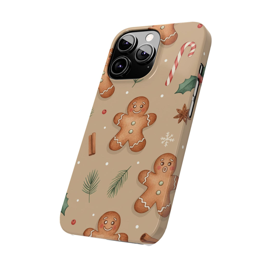 Cozy Watercolor Gingerbread & Candy Cane Slim Phone Case — Festive Christmas Pattern