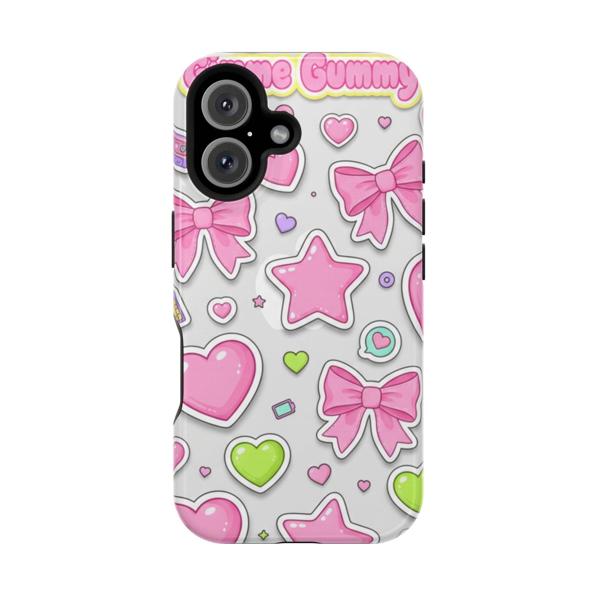 Gimme Gummy Pastel Phone Case — Pink Bows & Lime Hearts Y2K Design