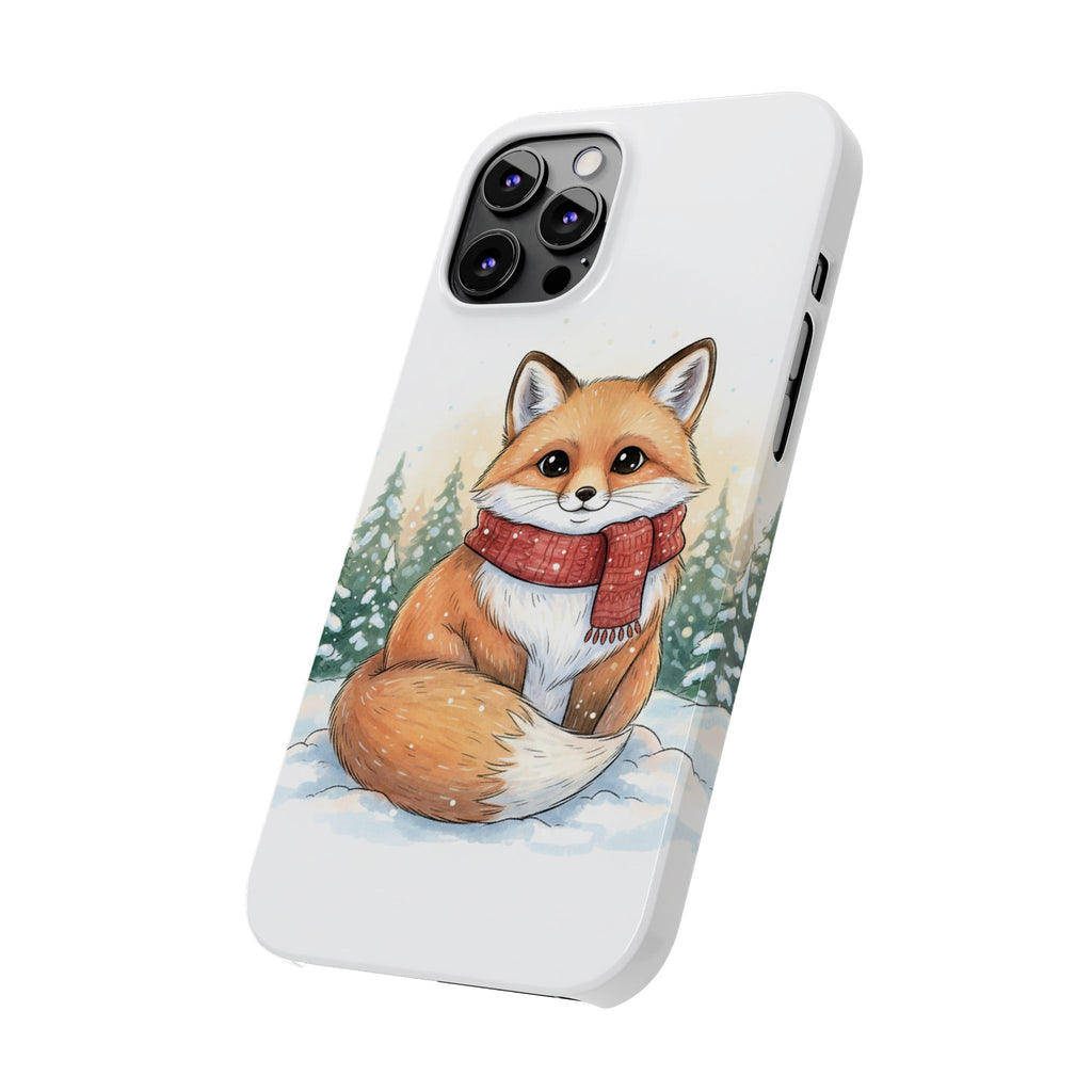 Cute Fluffy Fox Christmas Phone Case — Storybook Winter Fox in Scarf