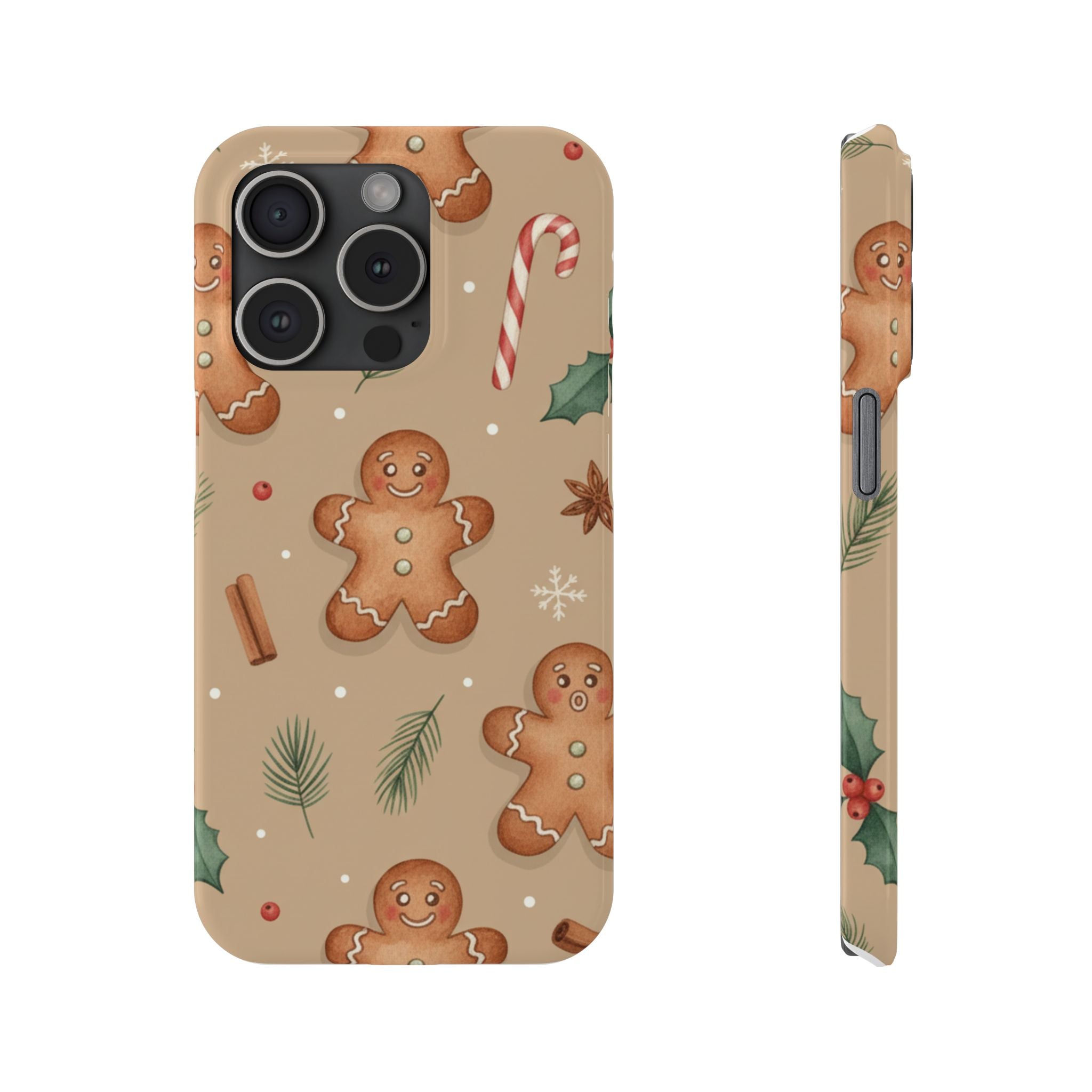 Cozy Watercolor Gingerbread & Candy Cane Slim Phone Case — Festive Christmas Pattern