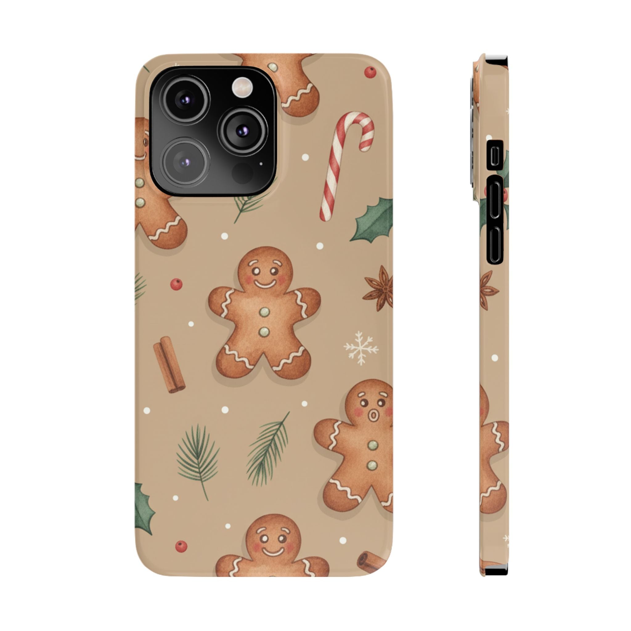 Cozy Watercolor Gingerbread & Candy Cane Slim Phone Case — Festive Christmas Pattern