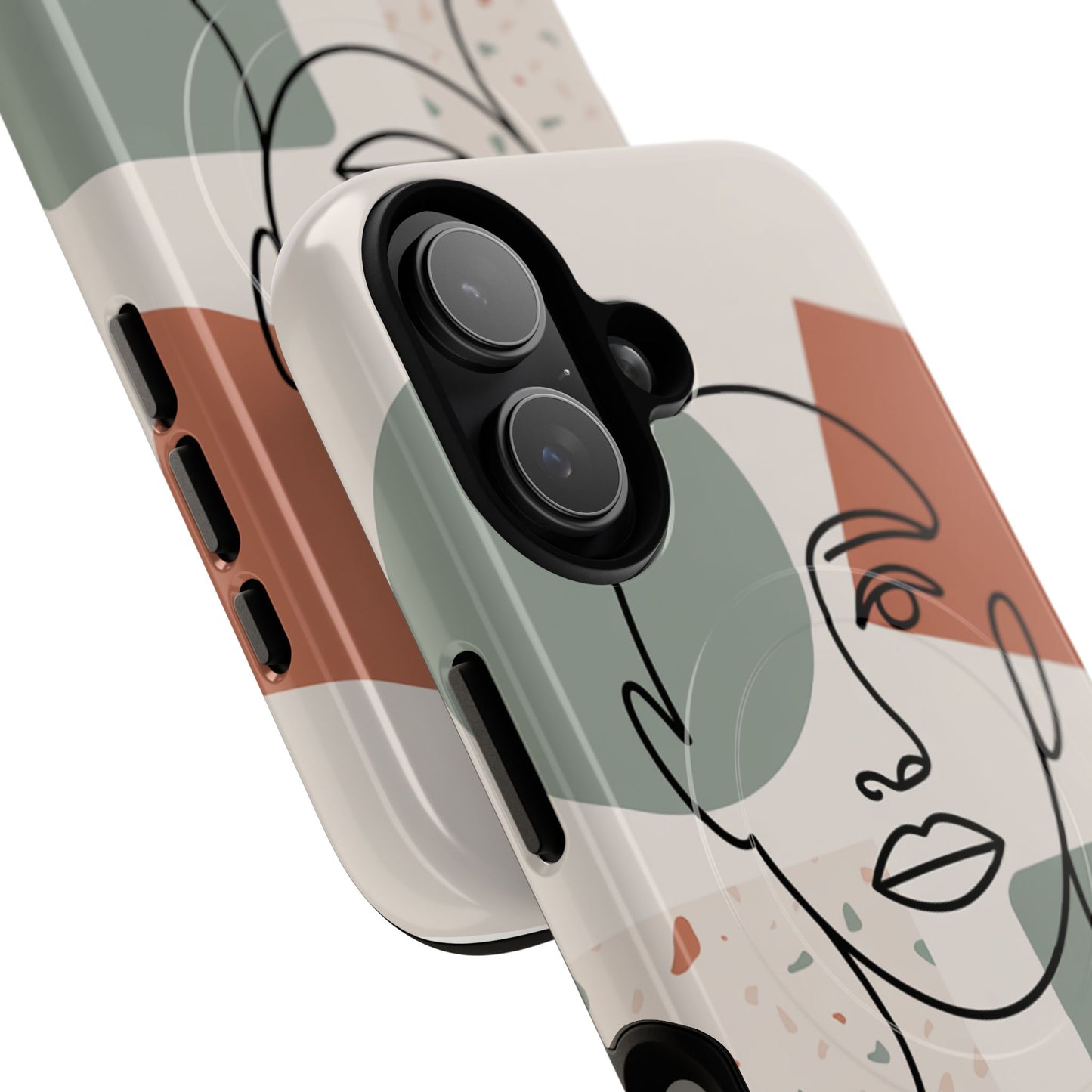 Phone Case - Minimalist Abstract Art Face Design - Sage Green and Terracotta Colors