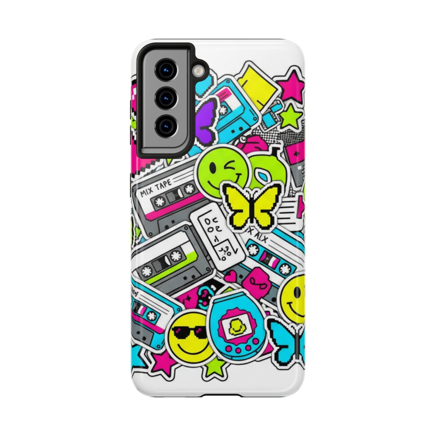 1990s 2000s Sticker Collage Tough Phone Case | Retro Tamagotchi Pixel Art Nostalgia