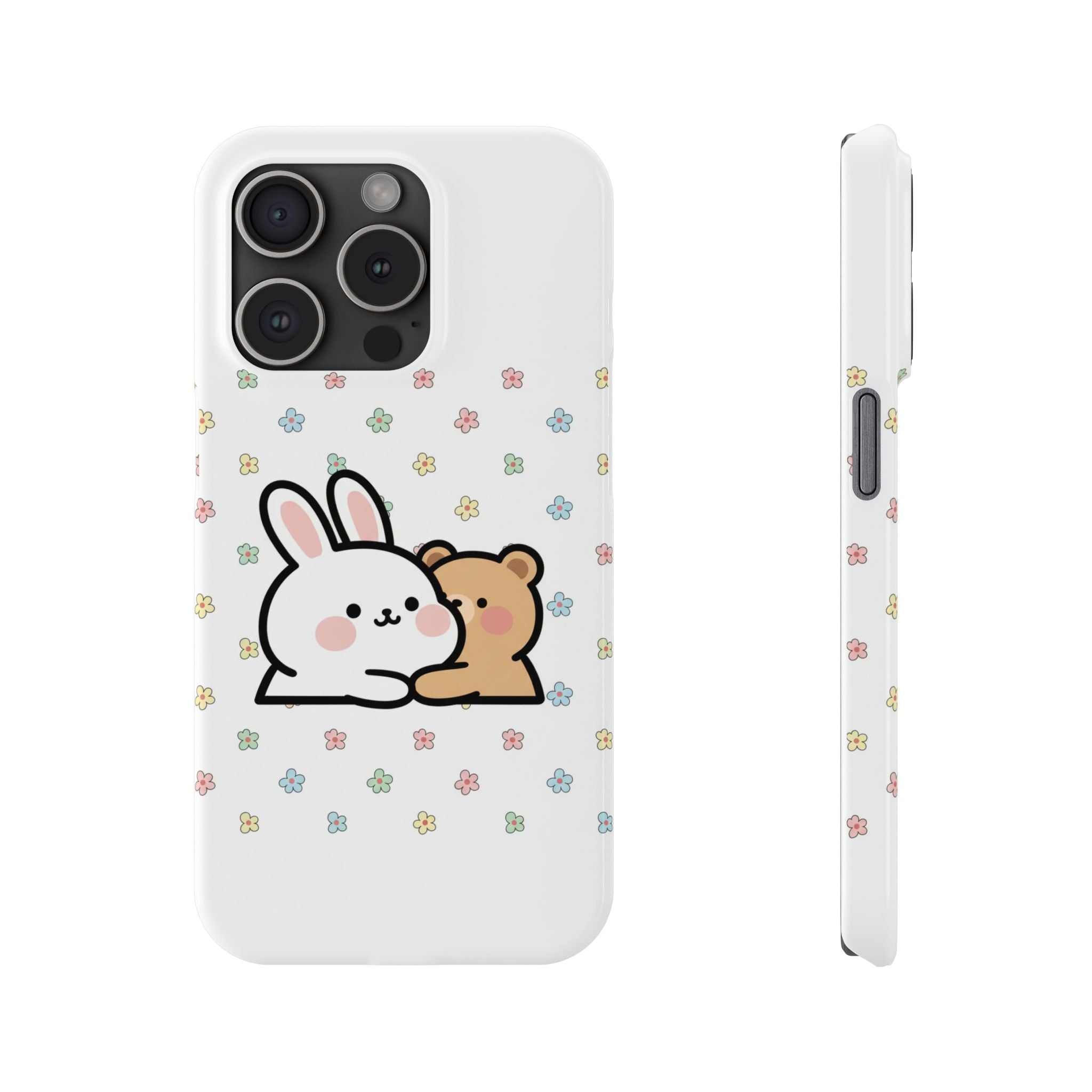 Bunny & Bear Besties: Kawaii Minimalist Doodle Phone Case | Soft Aesthetic Japanese Art Tech Accessory
