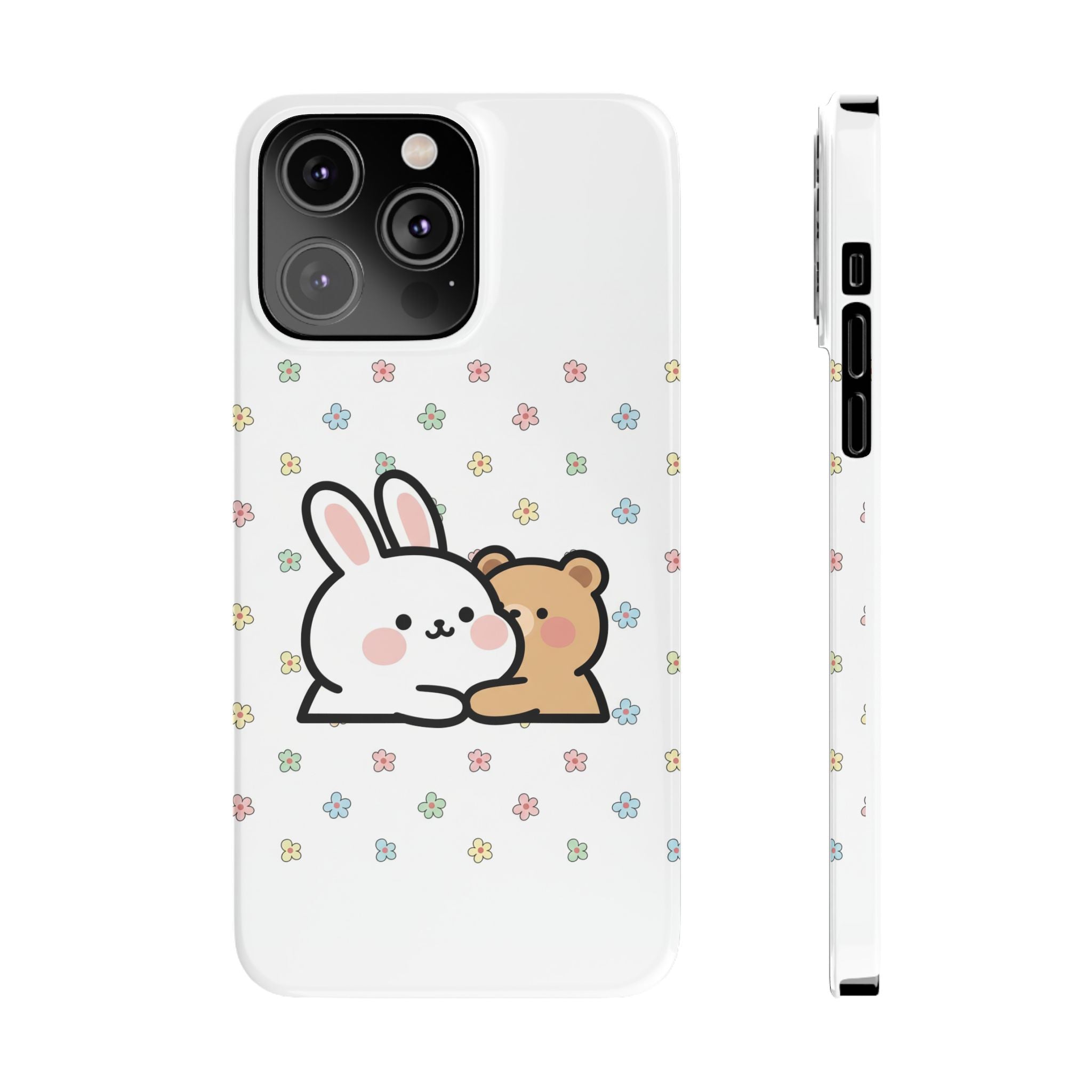 Bunny & Bear Besties: Kawaii Minimalist Doodle Phone Case | Soft Aesthetic Japanese Art Tech Accessory