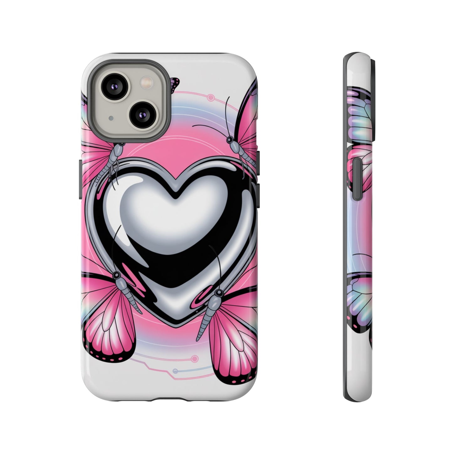 Phone Case - Y2K Aesthetic Chrome Hearts and Butterflies, Cybercore 2000s Vibe