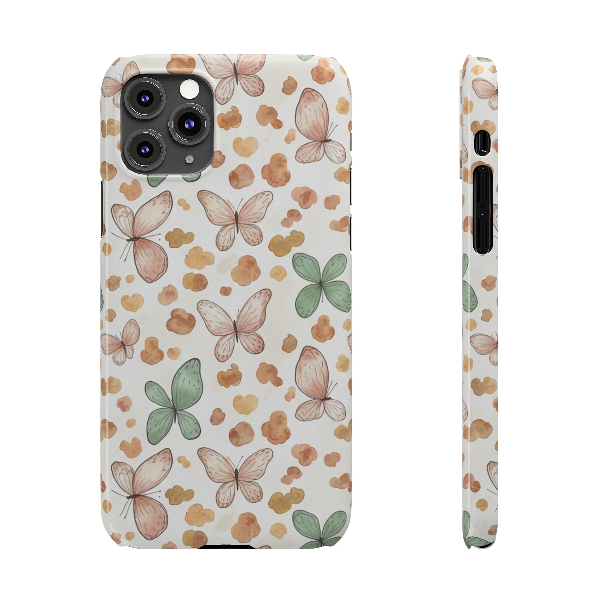 Cottagecore Butterfly & Deer Spots Slim Phone Case — Pastel Watercolor Storybook Pattern