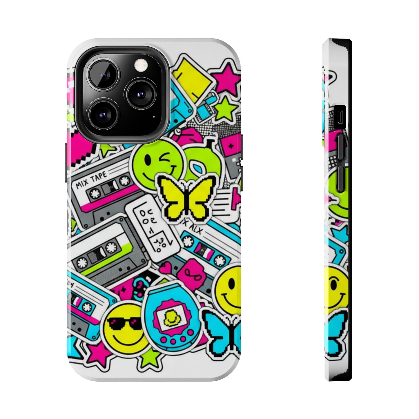 1990s 2000s Sticker Collage Tough Phone Case | Retro Tamagotchi Pixel Art Nostalgia