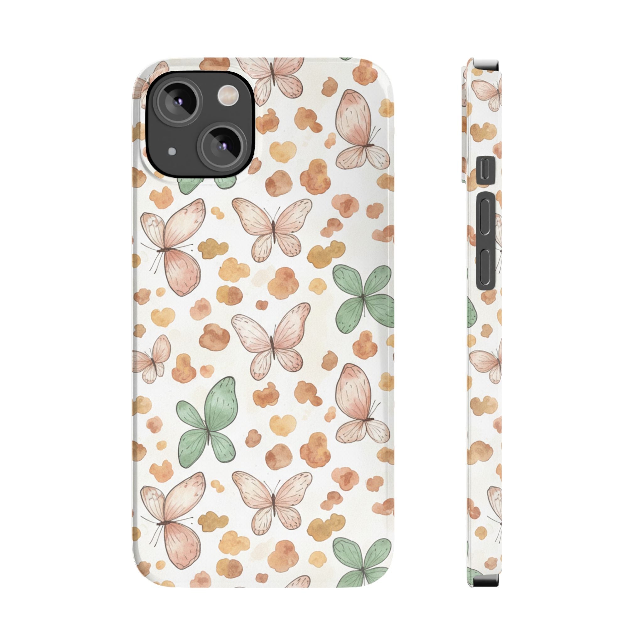 Cottagecore Butterfly & Deer Spots Slim Phone Case — Pastel Watercolor Storybook Pattern