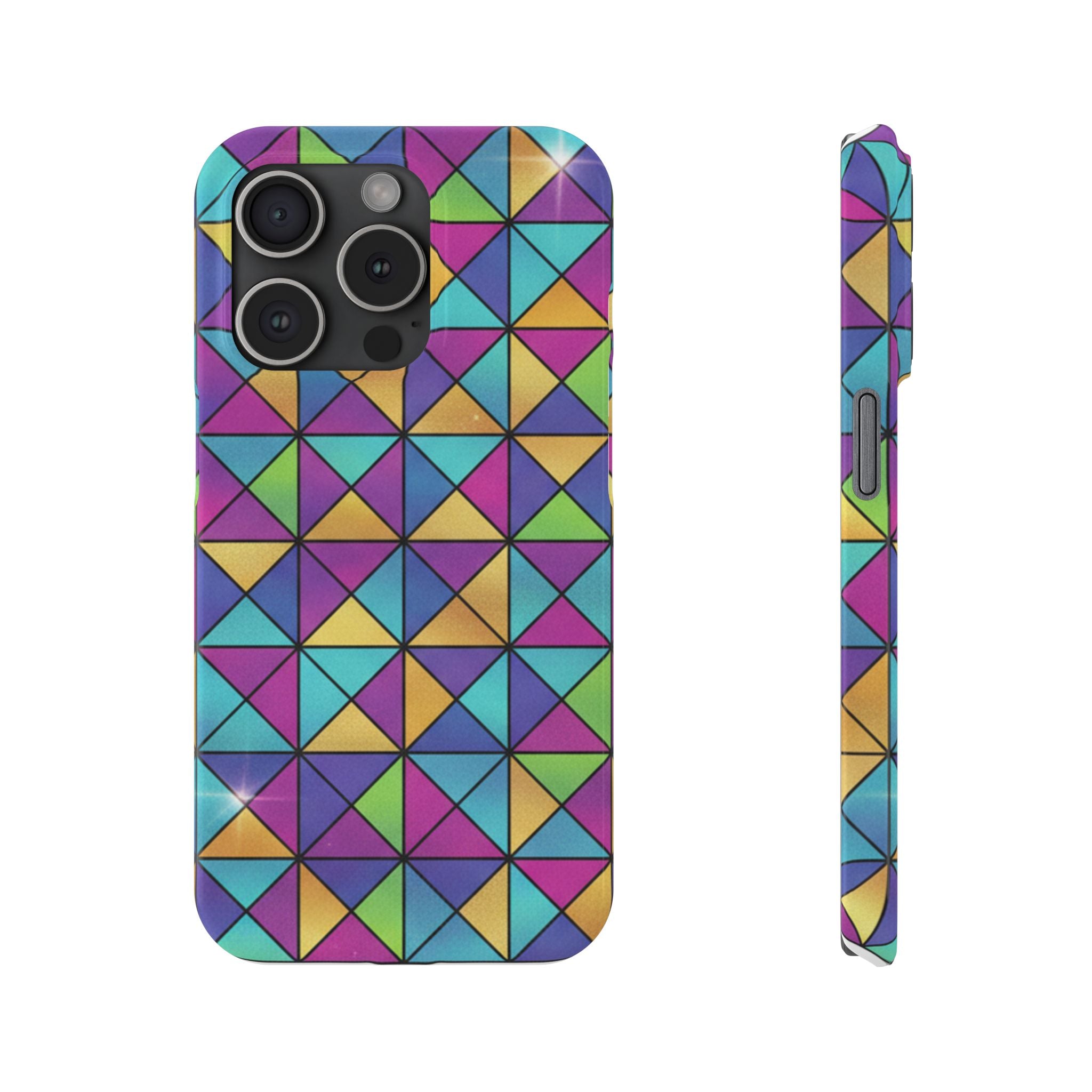 Holographic Iridescent Geometric Phone Case — Rainbow Foil Shard Design