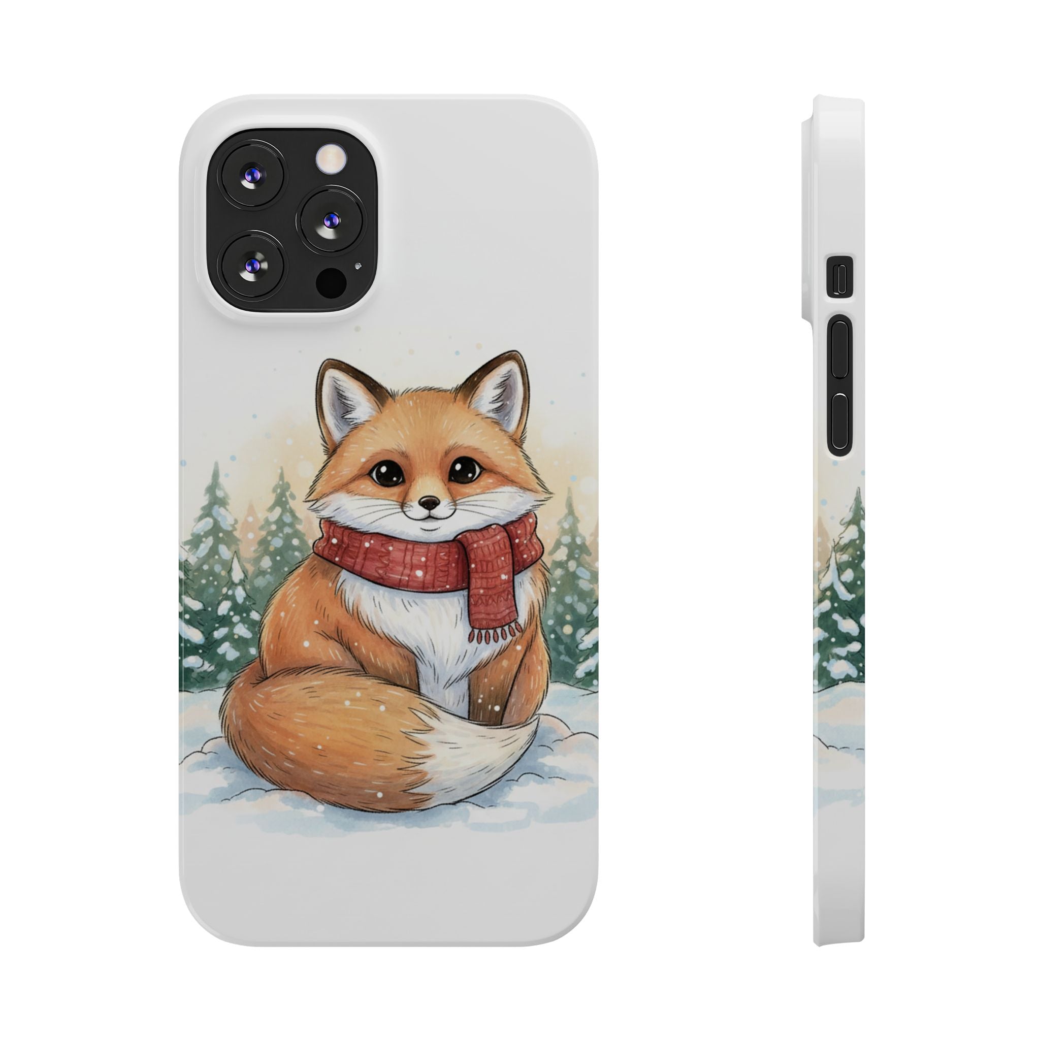 Cute Fluffy Fox Christmas Phone Case — Storybook Winter Fox in Scarf