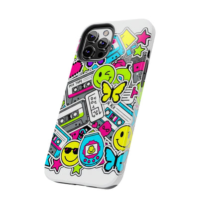 1990s 2000s Sticker Collage Tough Phone Case | Retro Tamagotchi Pixel Art Nostalgia
