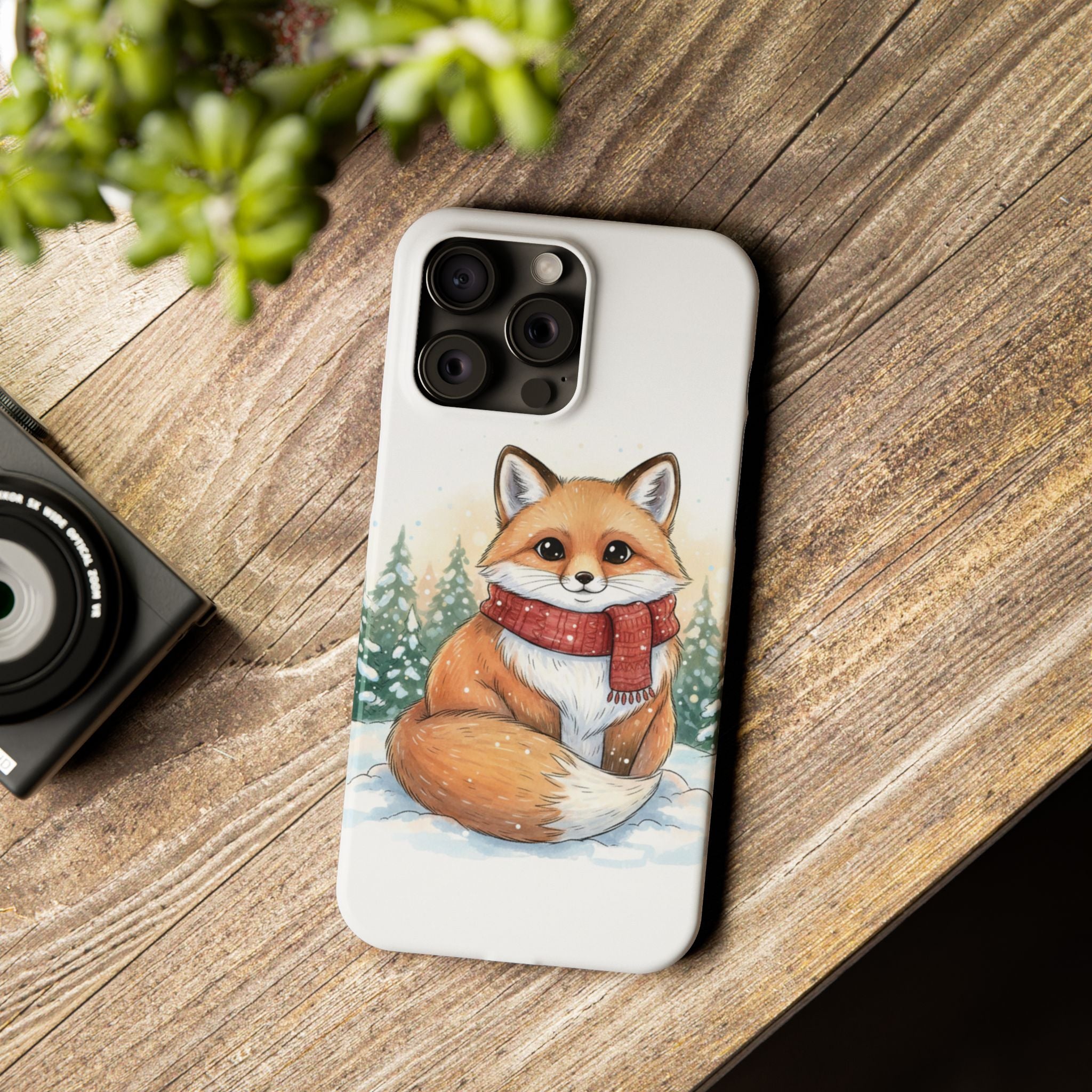 Cute Fluffy Fox Christmas Phone Case — Storybook Winter Fox in Scarf