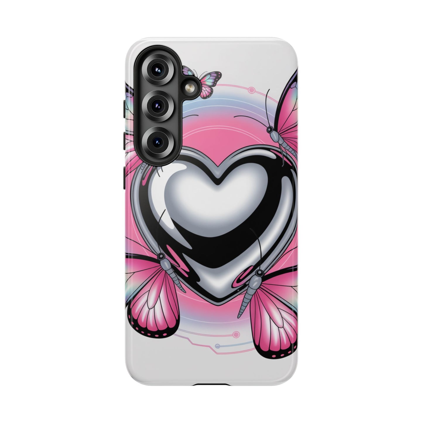 Phone Case - Y2K Aesthetic Chrome Hearts and Butterflies, Cybercore 2000s Vibe