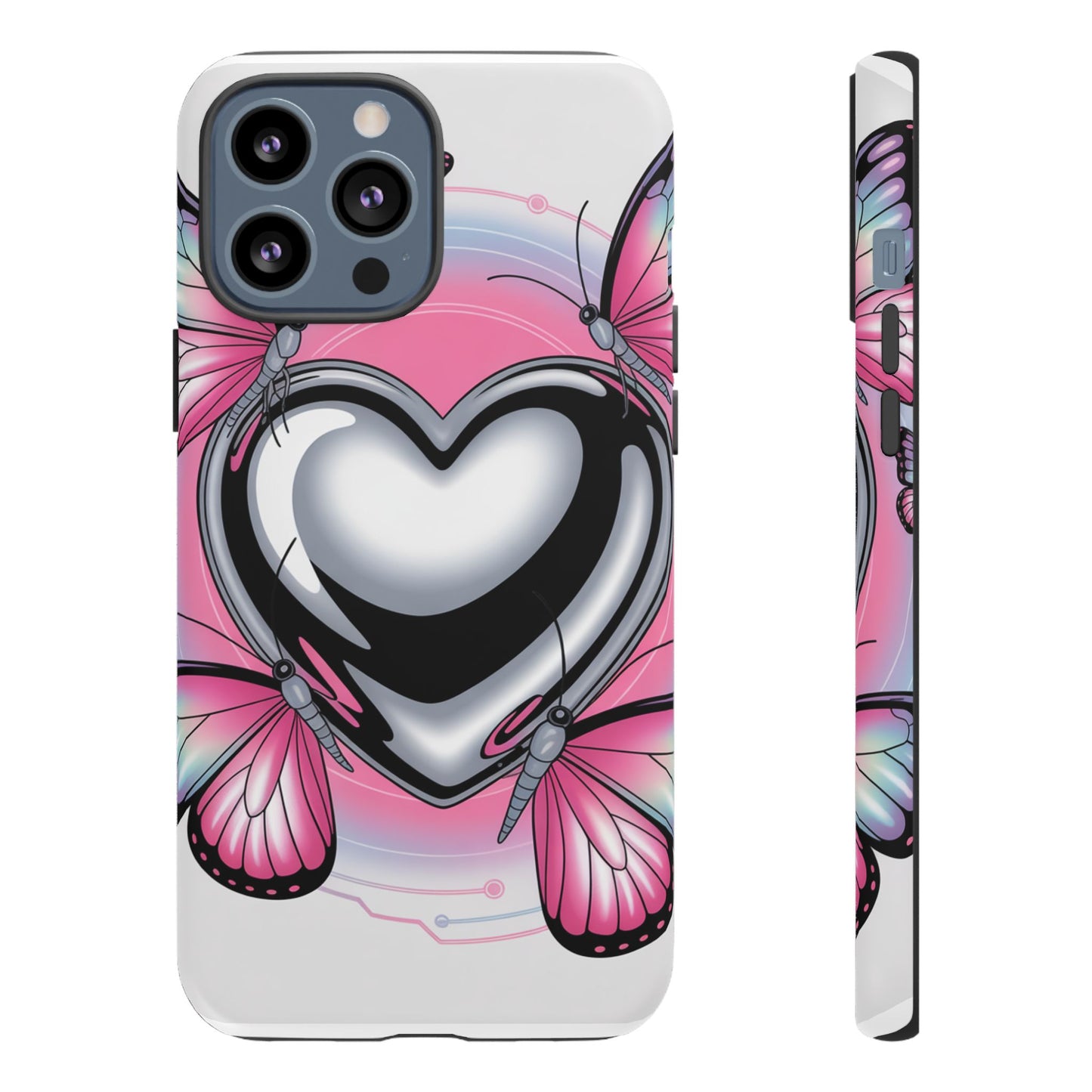 Phone Case - Y2K Aesthetic Chrome Hearts and Butterflies, Cybercore 2000s Vibe