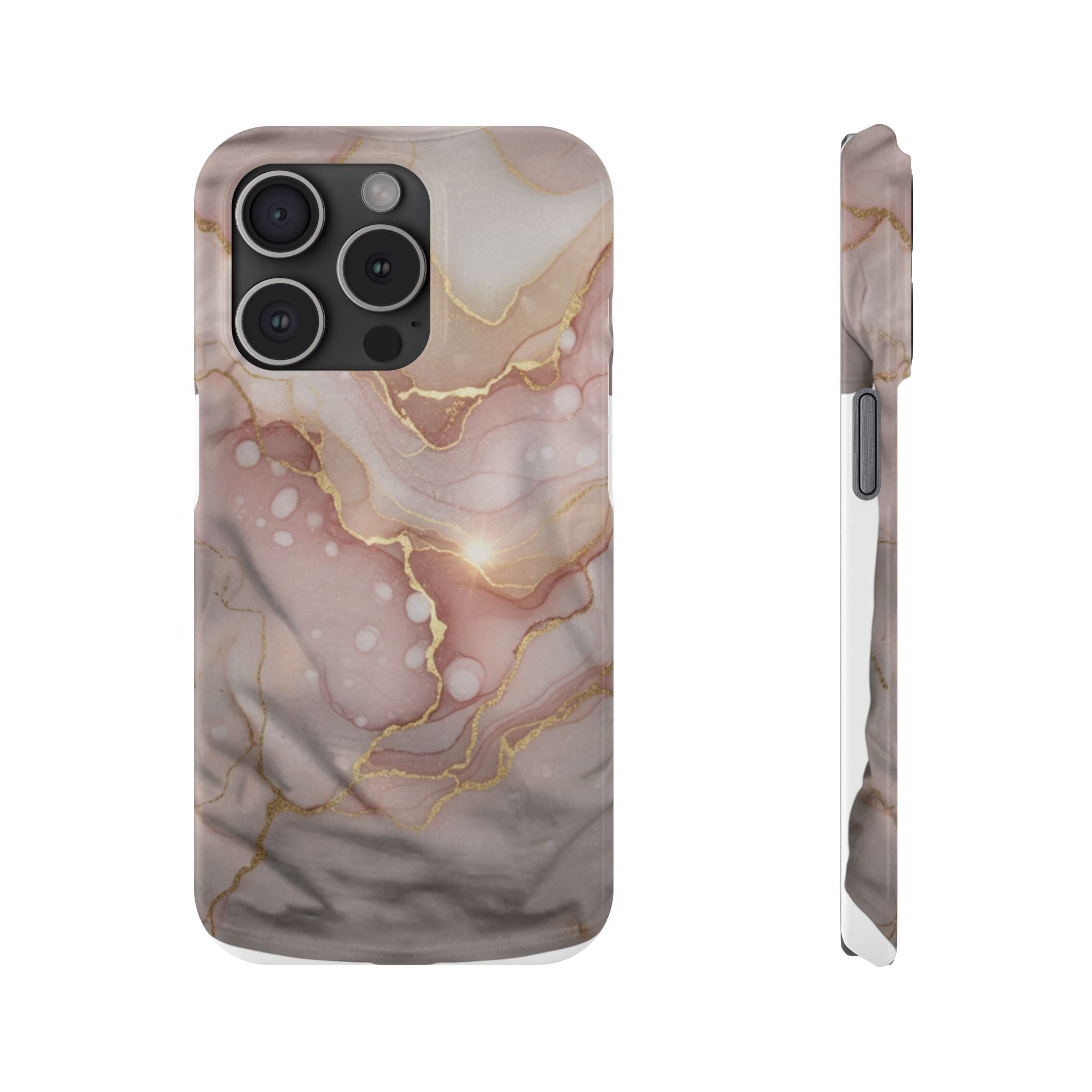 Marble Luxe Slim Phone Case — Pink & Gold Abstract Design