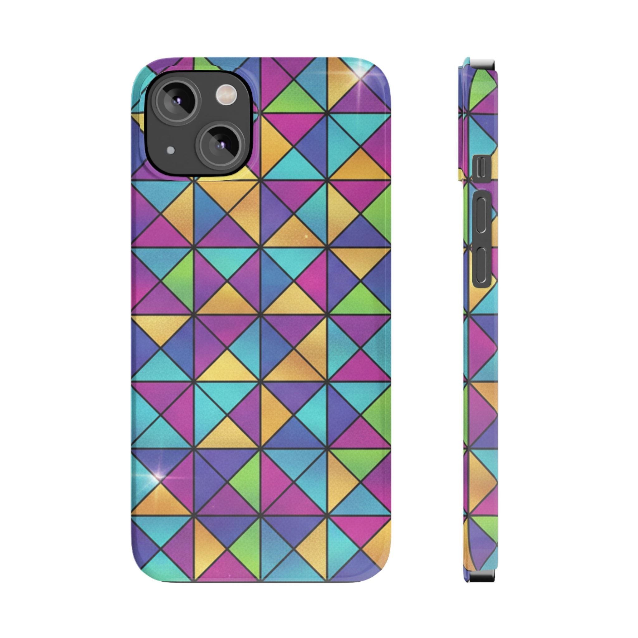 Holographic Iridescent Geometric Phone Case — Rainbow Foil Shard Design