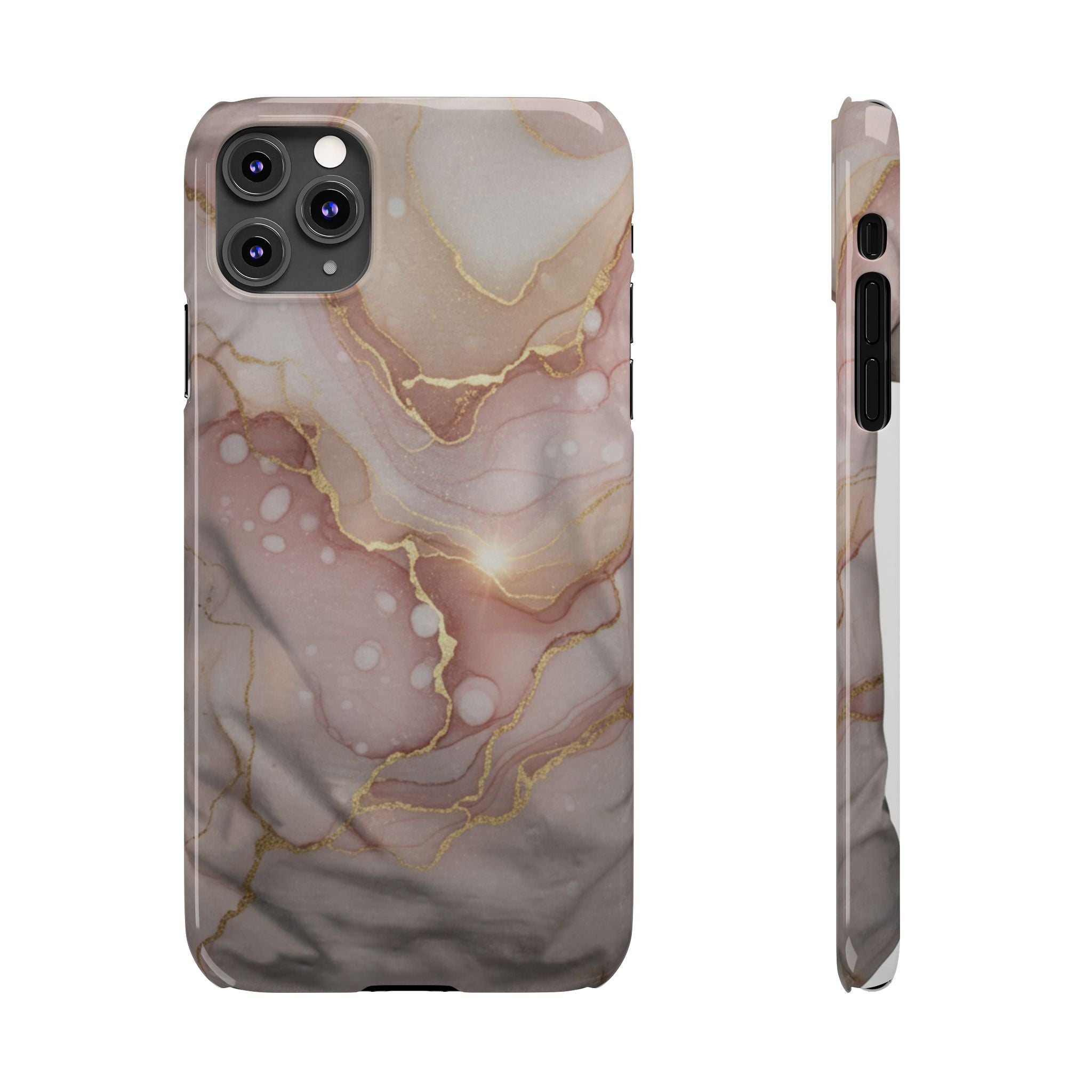 Marble Luxe Slim Phone Case — Pink & Gold Abstract Design